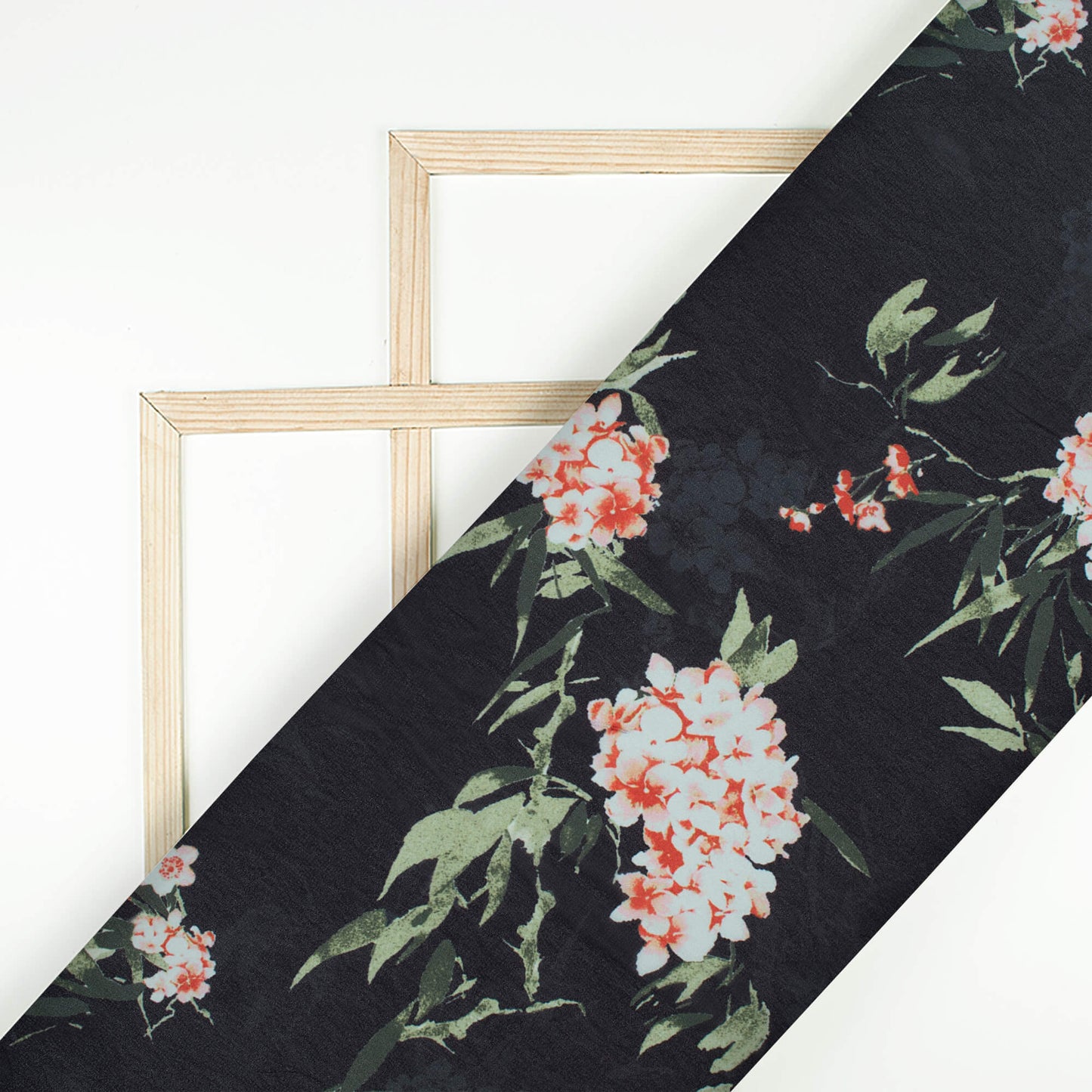 Black And White Floral Pattern Digital Print Georgette Fabric