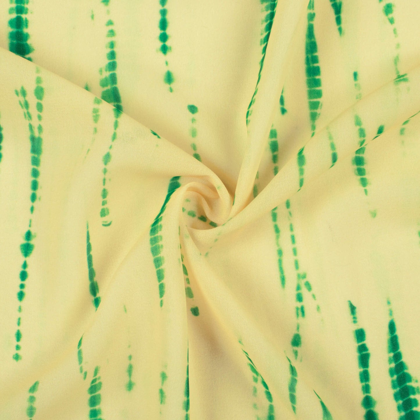 Daffodil Yellow And Green Shibori Pattern Digital Print Georgette Fabric