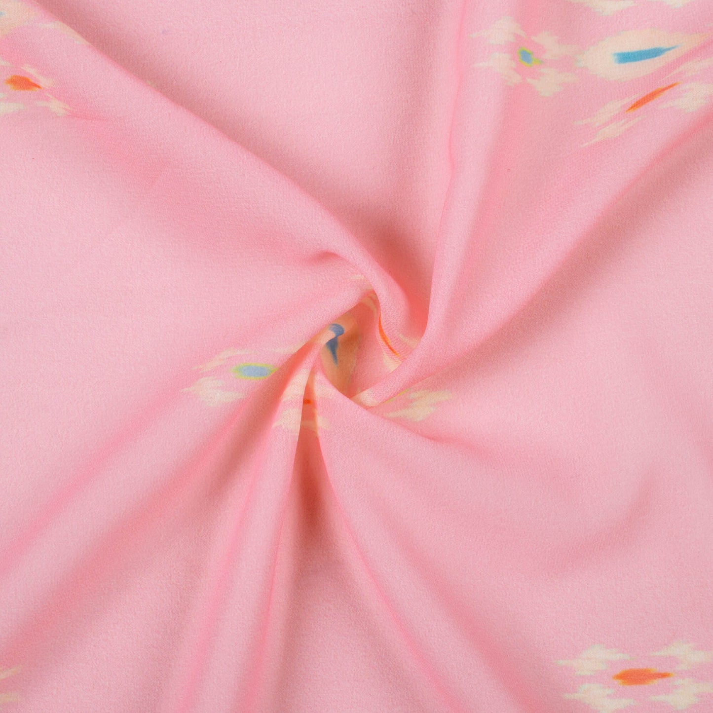 Baby Pink And Blue Ikkat Pattern Digital Print Georgette Fabric