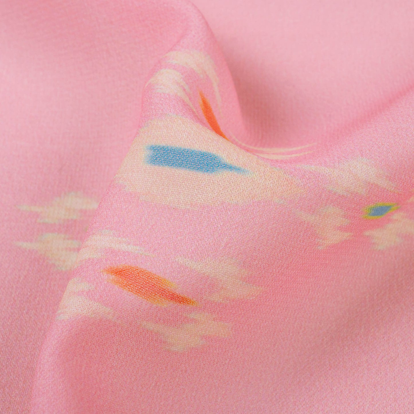 Baby Pink And Blue Ikkat Pattern Digital Print Georgette Fabric