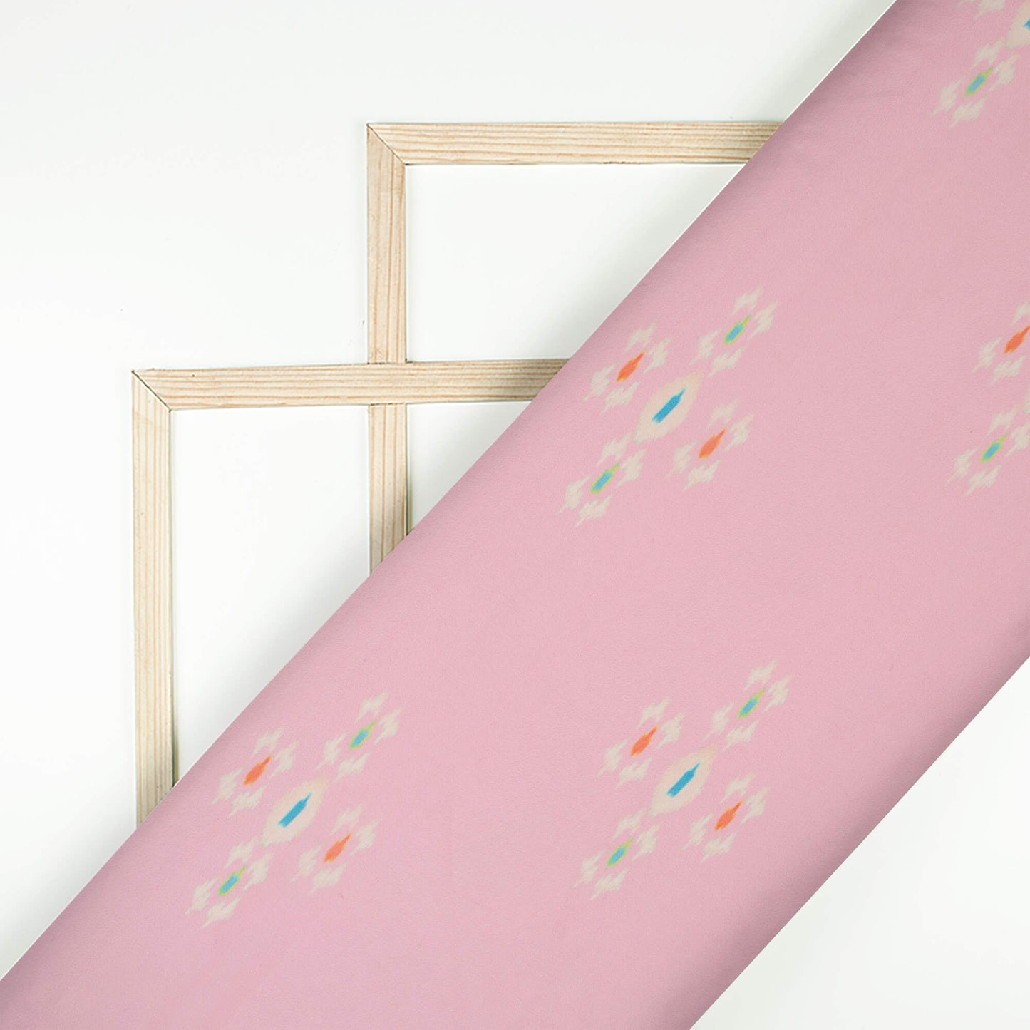 Baby Pink And Blue Ikkat Pattern Digital Print Georgette Fabric