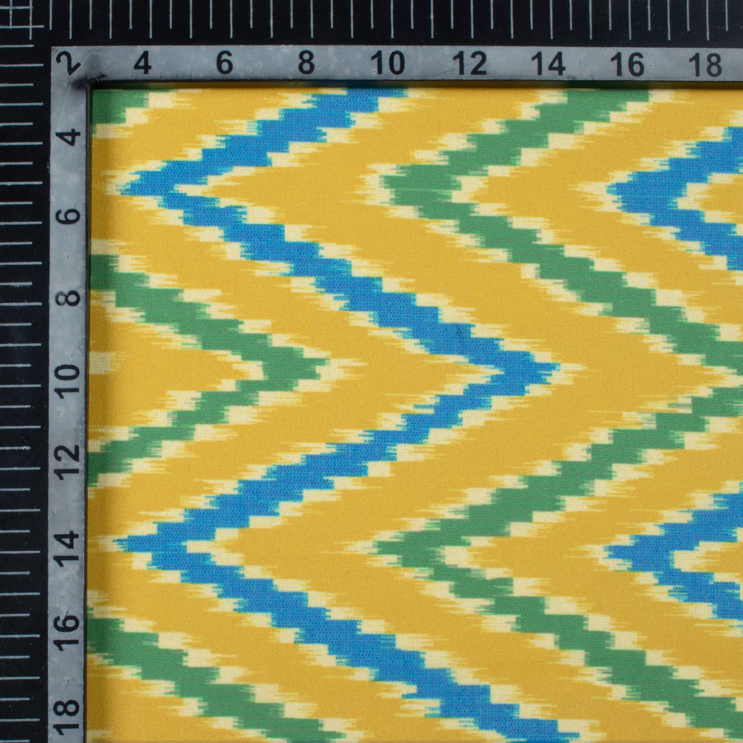 Mustard Yellow And Blue Chevron Pattern Digital Print Georgette Fabric