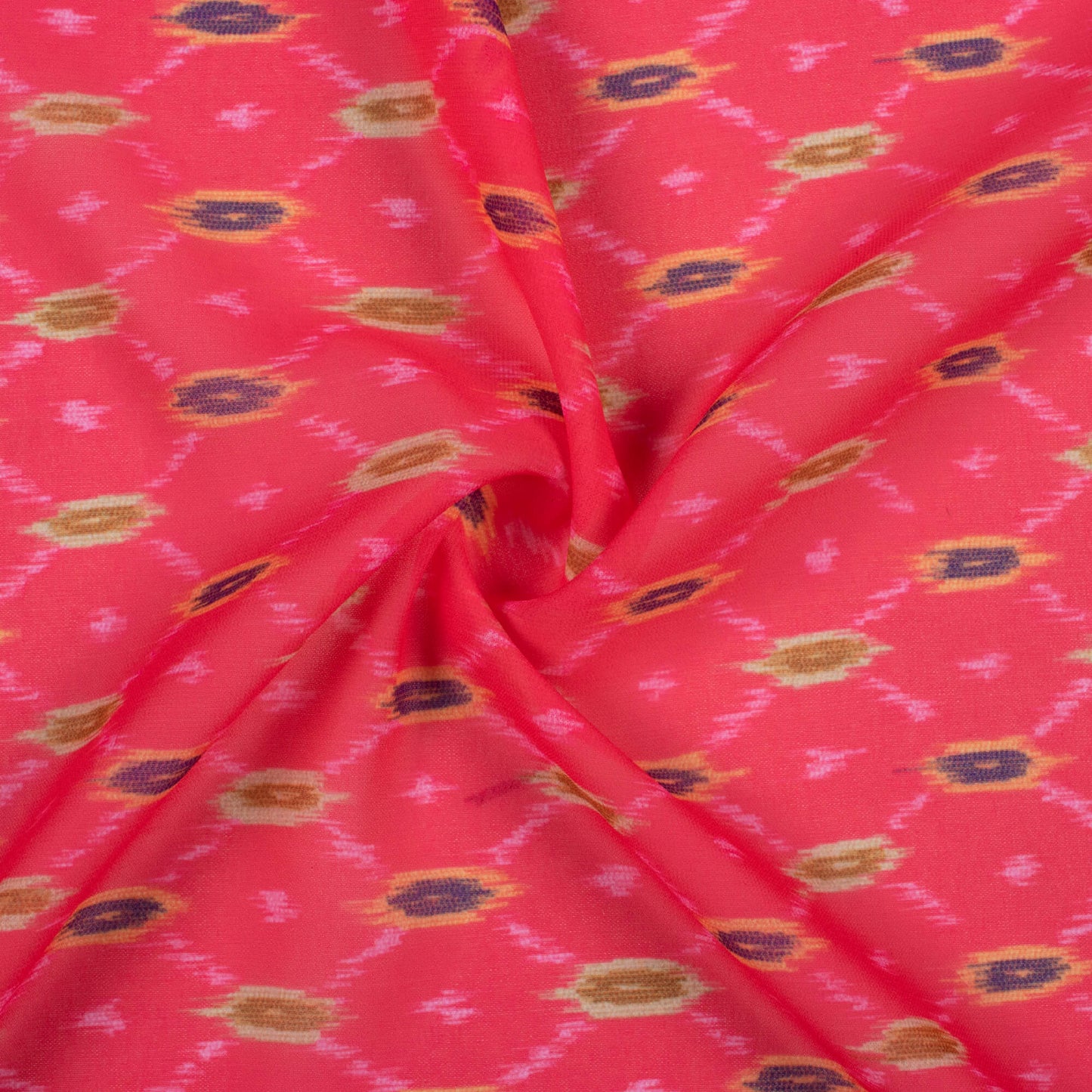 Deep Pink And Army Green Ikkat Pattern Digital Print Georgette Fabric