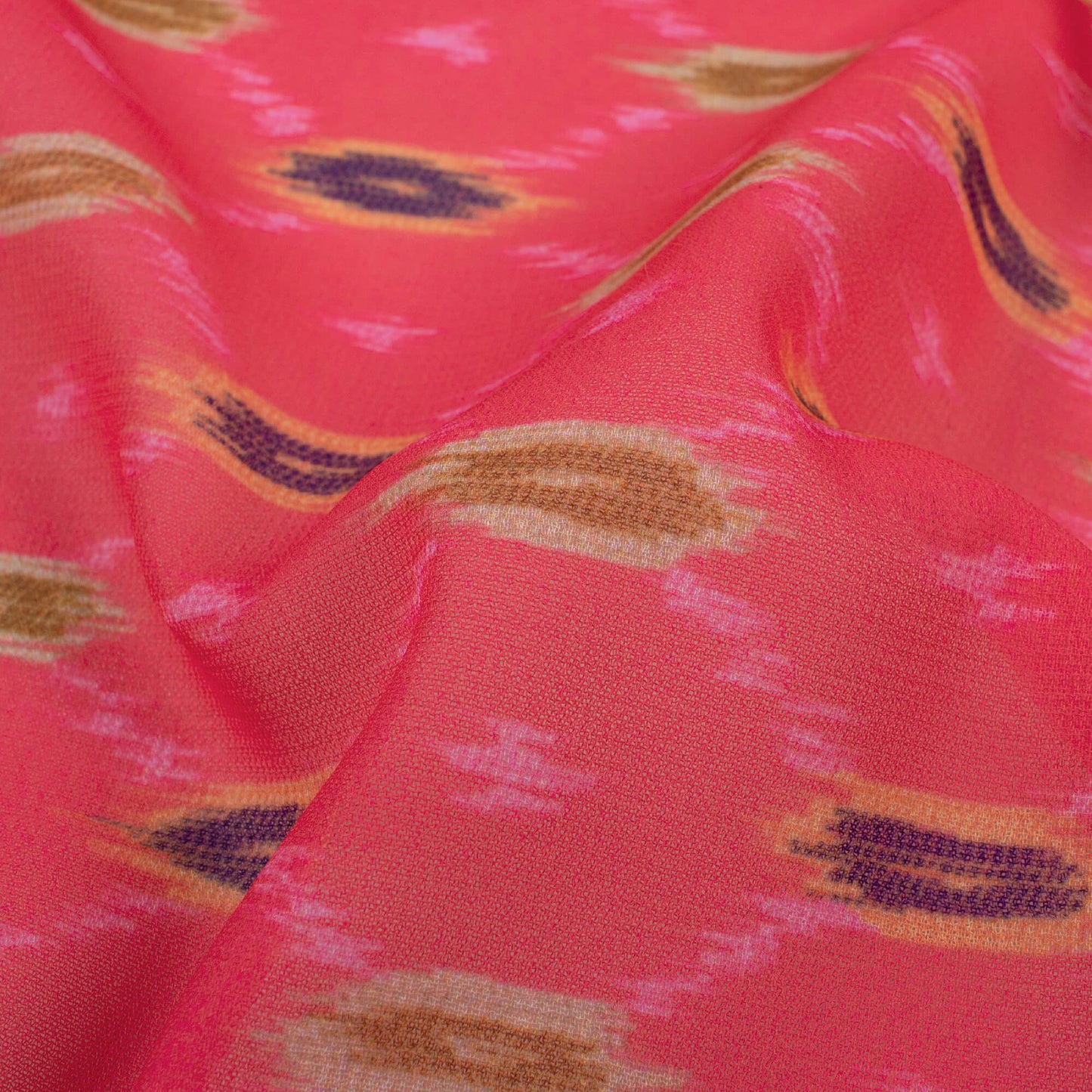 Deep Pink And Army Green Ikat Pattern Digital Print Georgette Fabric