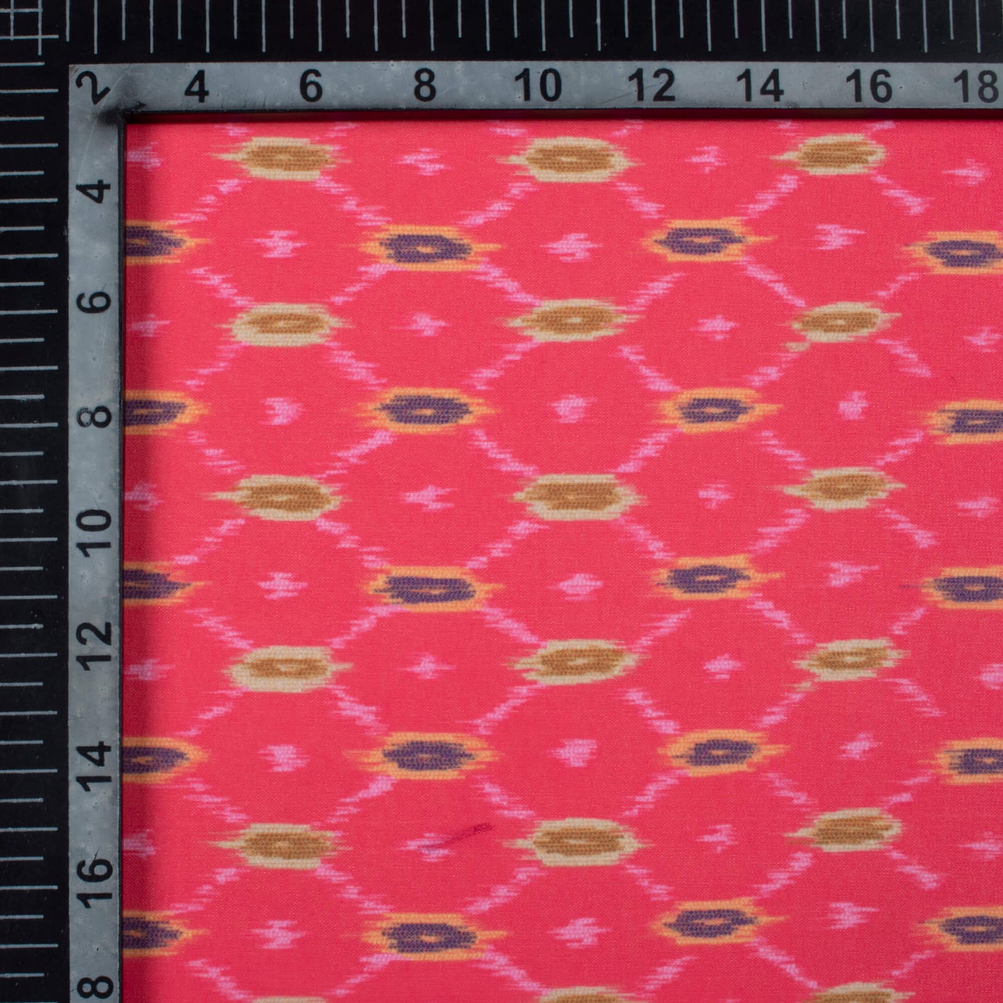 Deep Pink And Army Green Ikkat Pattern Digital Print Georgette Fabric