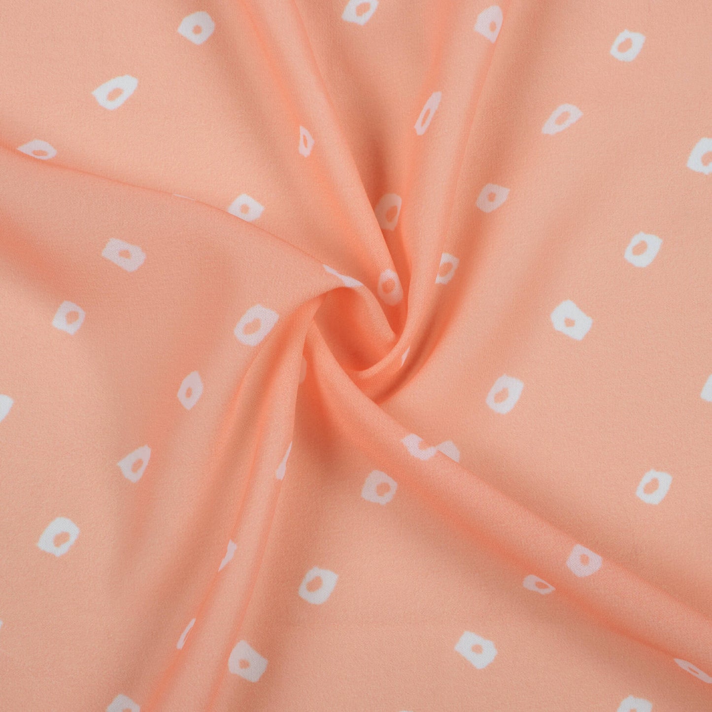 Peach And White Bandhanii Pattern Digital Print Georgette Fabric
