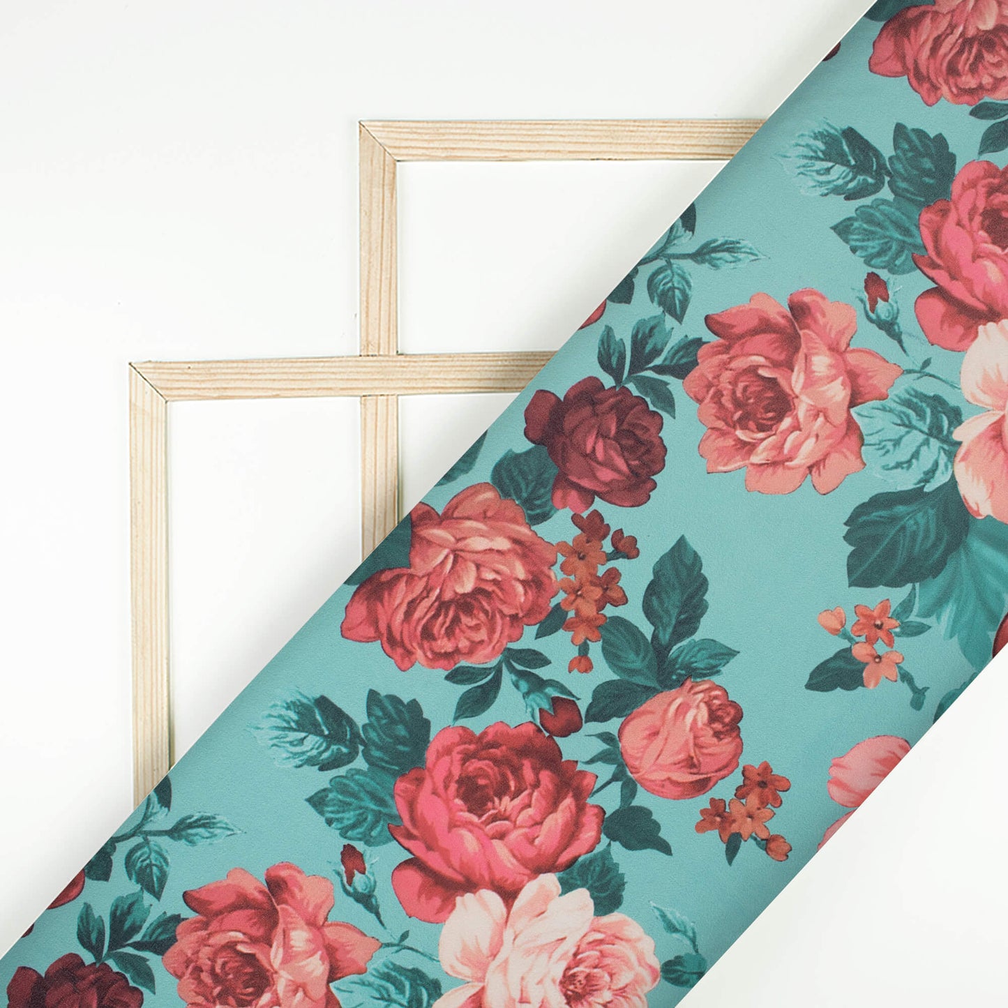 Tiffany Blue And Red Floral Pattern Digital Print Georgette Fabric