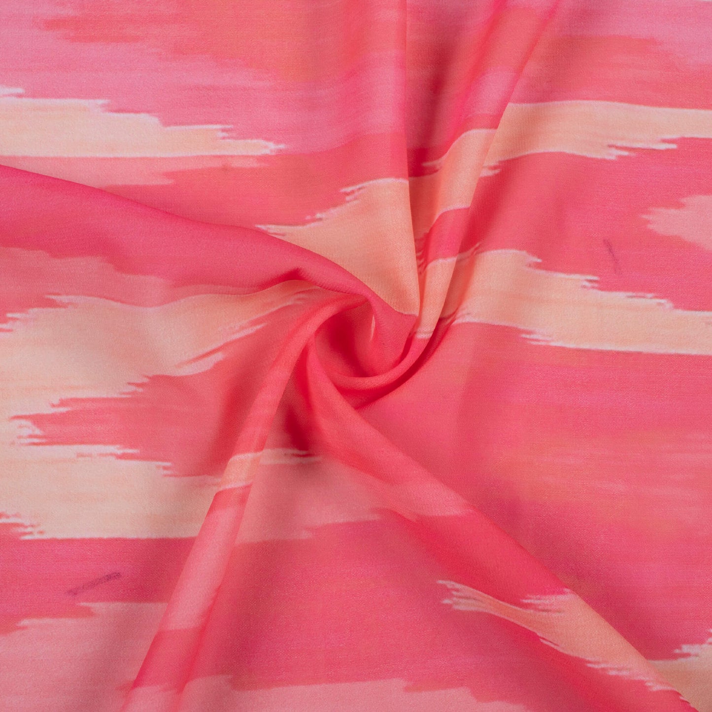 Hot Pink And Beige Ikkat Pattern Digital Print Georgette Fabric