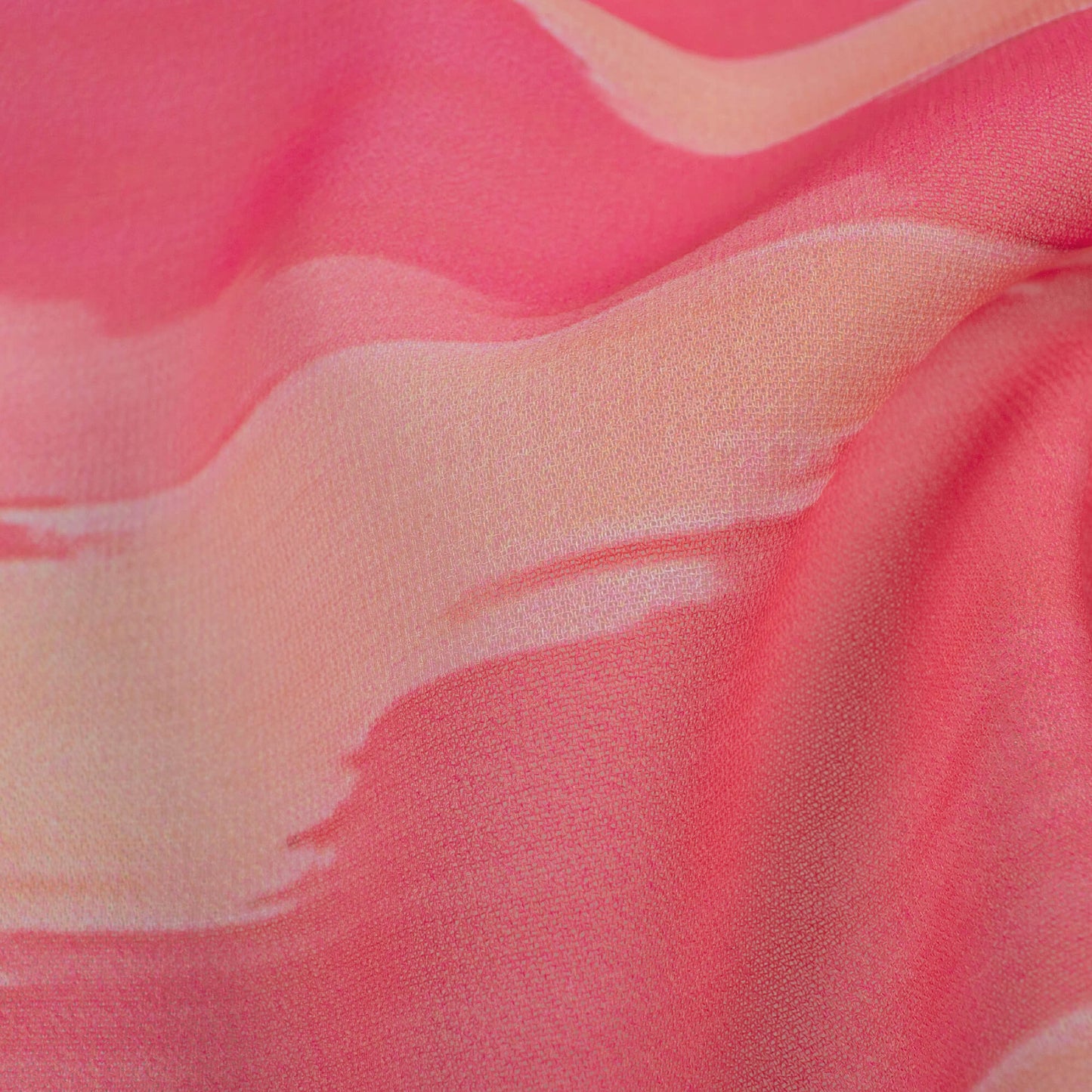Hot Pink And Beige Ikkat Pattern Digital Print Georgette Fabric