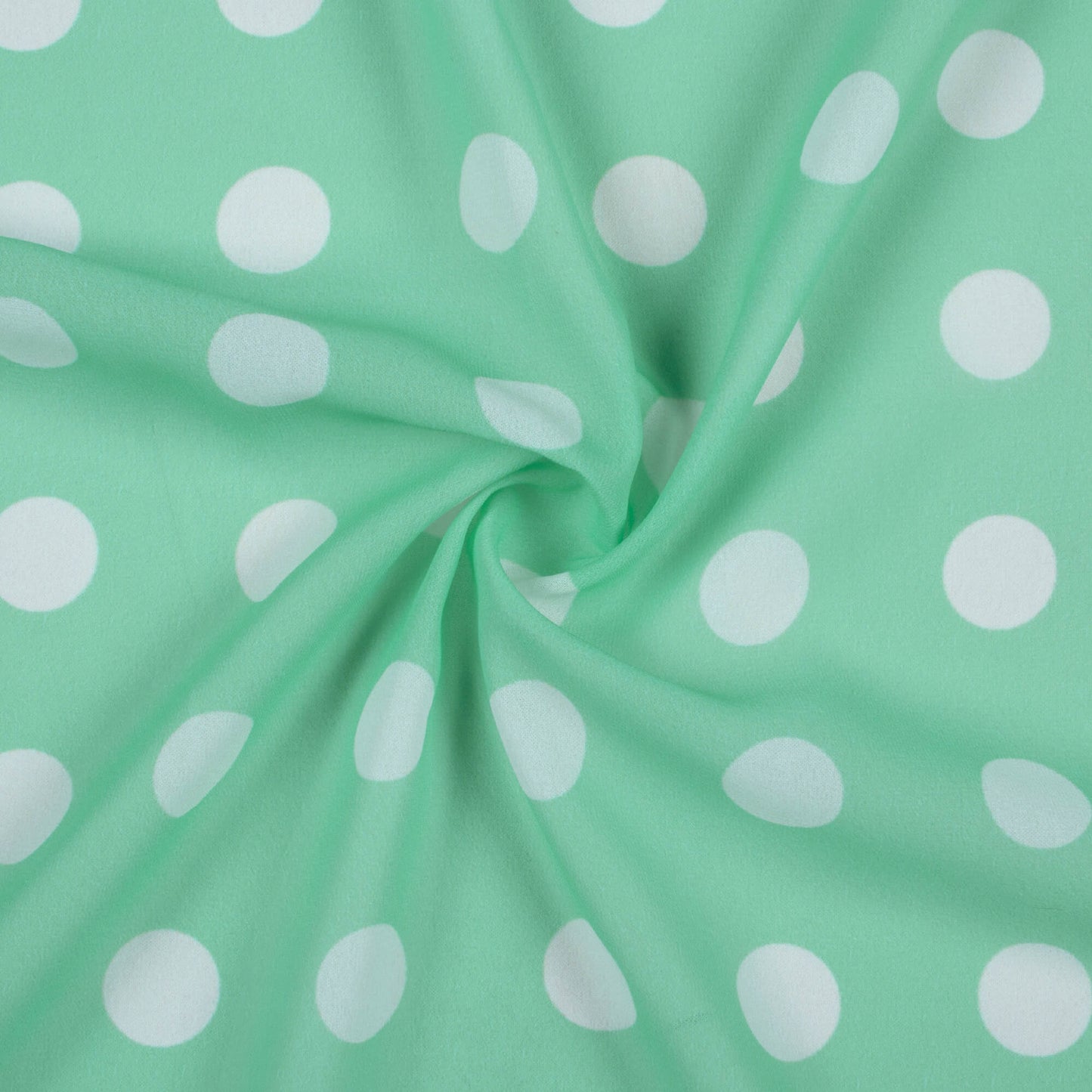 Mint Green And White Polka Dots Pattern Digital Print Georgette Fabric