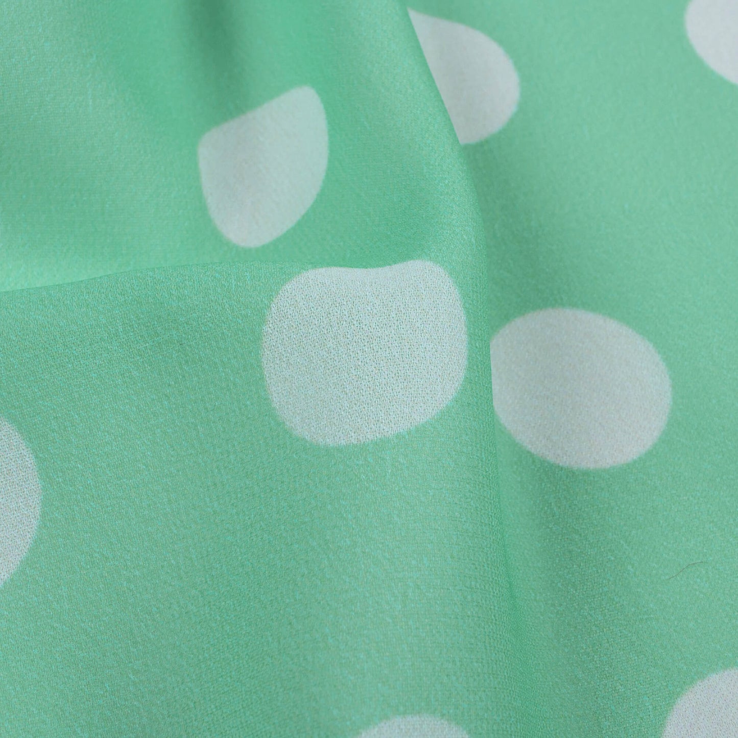 Mint Green And White Polka Dots Pattern Digital Print Georgette Fabric