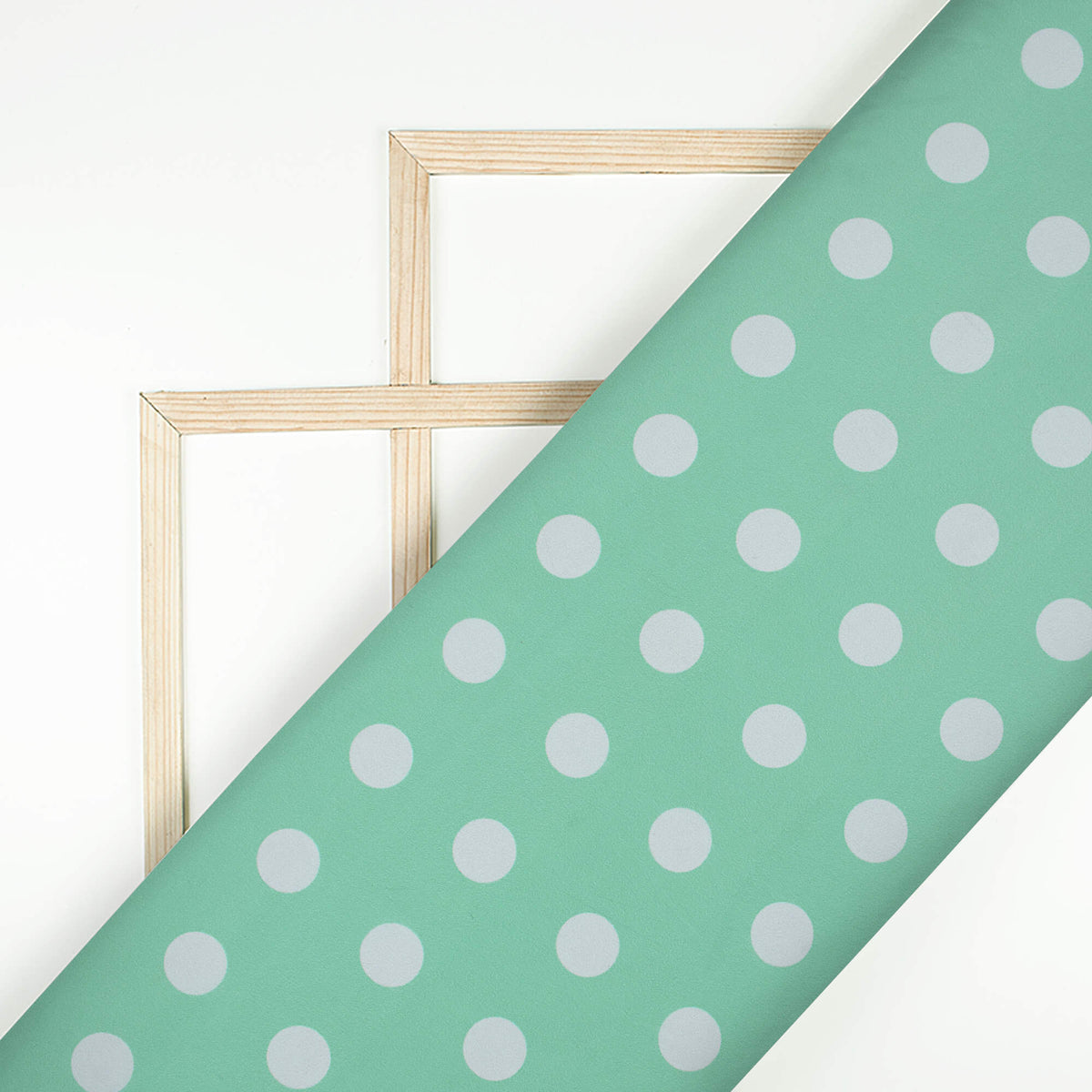 Mint Green And White Polka Dots Pattern Digital Print Georgette Fabric