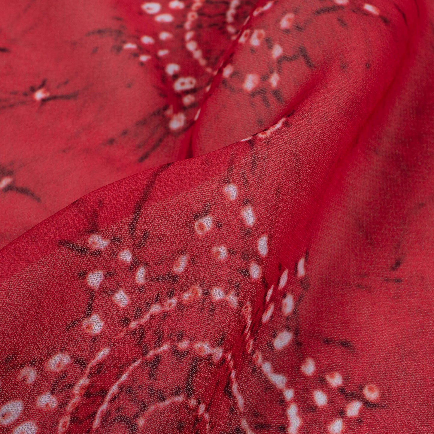 Mahogany Red And White Traditional Pattern Digital Print Georgette Fabric