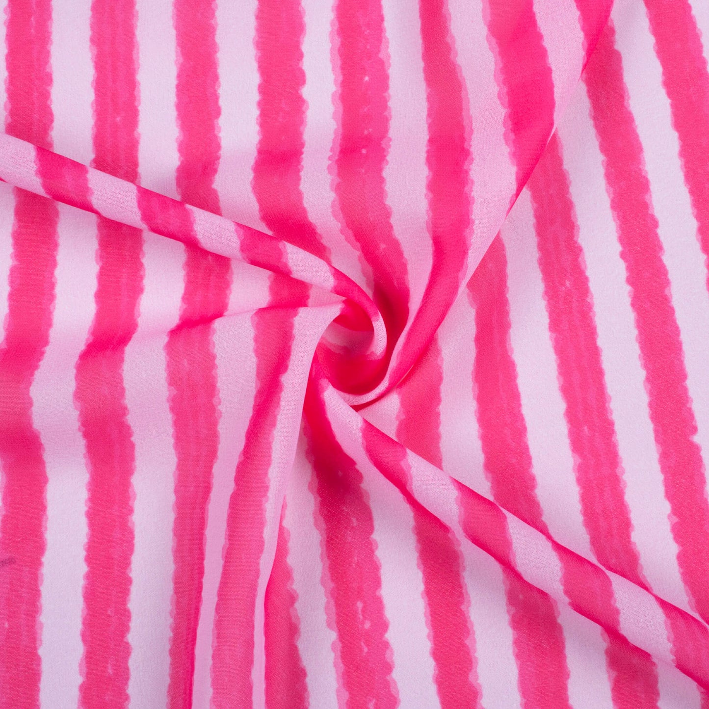 Hot Pink And White Stripes Pattern Digital Print Georgette Fabric