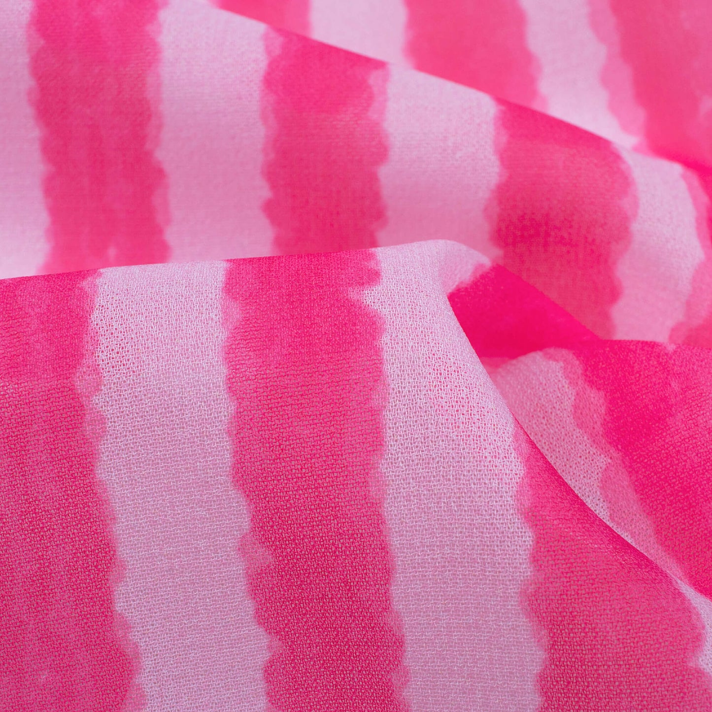 Hot Pink And White Stripes Pattern Digital Print Georgette Fabric