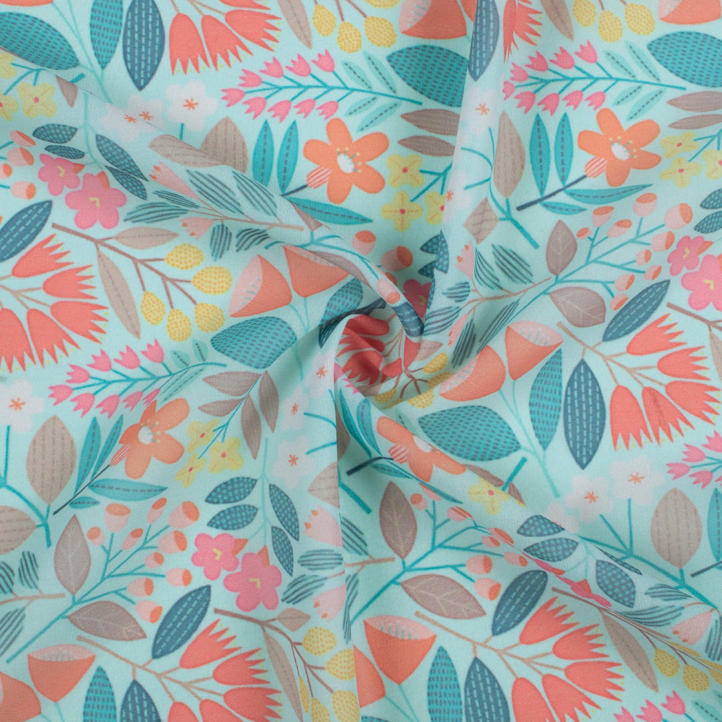 Baby Blue And Indian Red Floral Pattern Digital Print Georgette Fabric