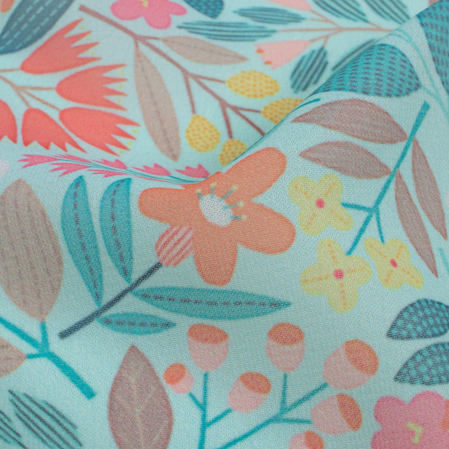Baby Blue And Indian Red Floral Pattern Digital Print Georgette Fabric