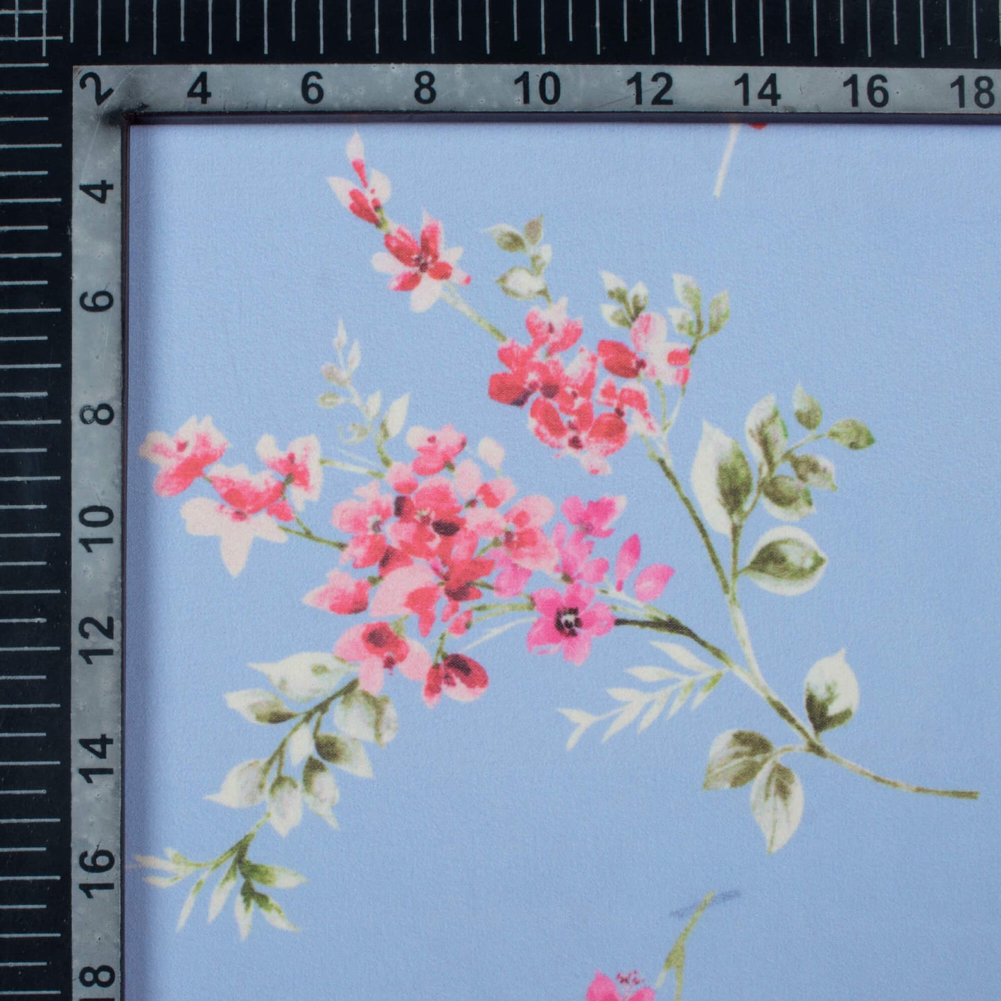 Cornflower Blue And Pink Floral Pattern Digital Print Georgette Fabric