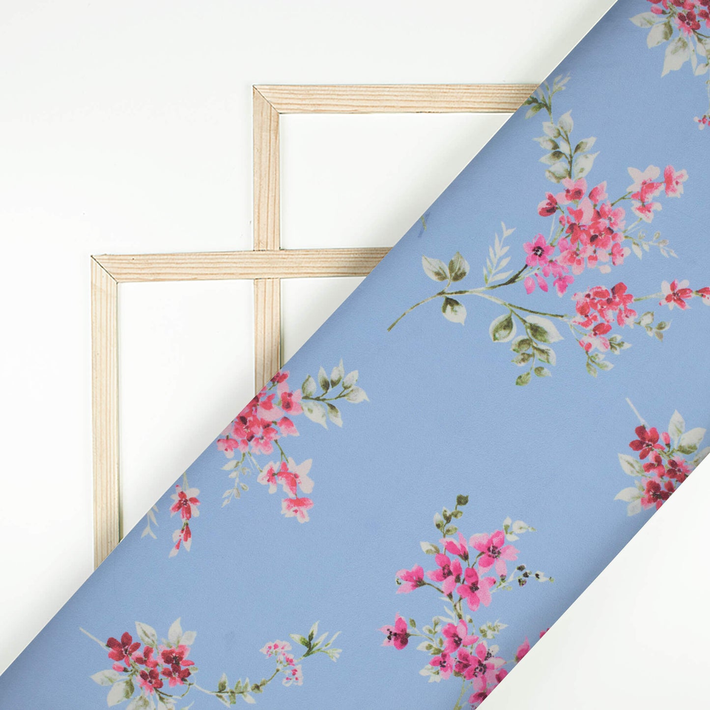 Cornflower Blue And Pink Floral Pattern Digital Print Georgette Fabric