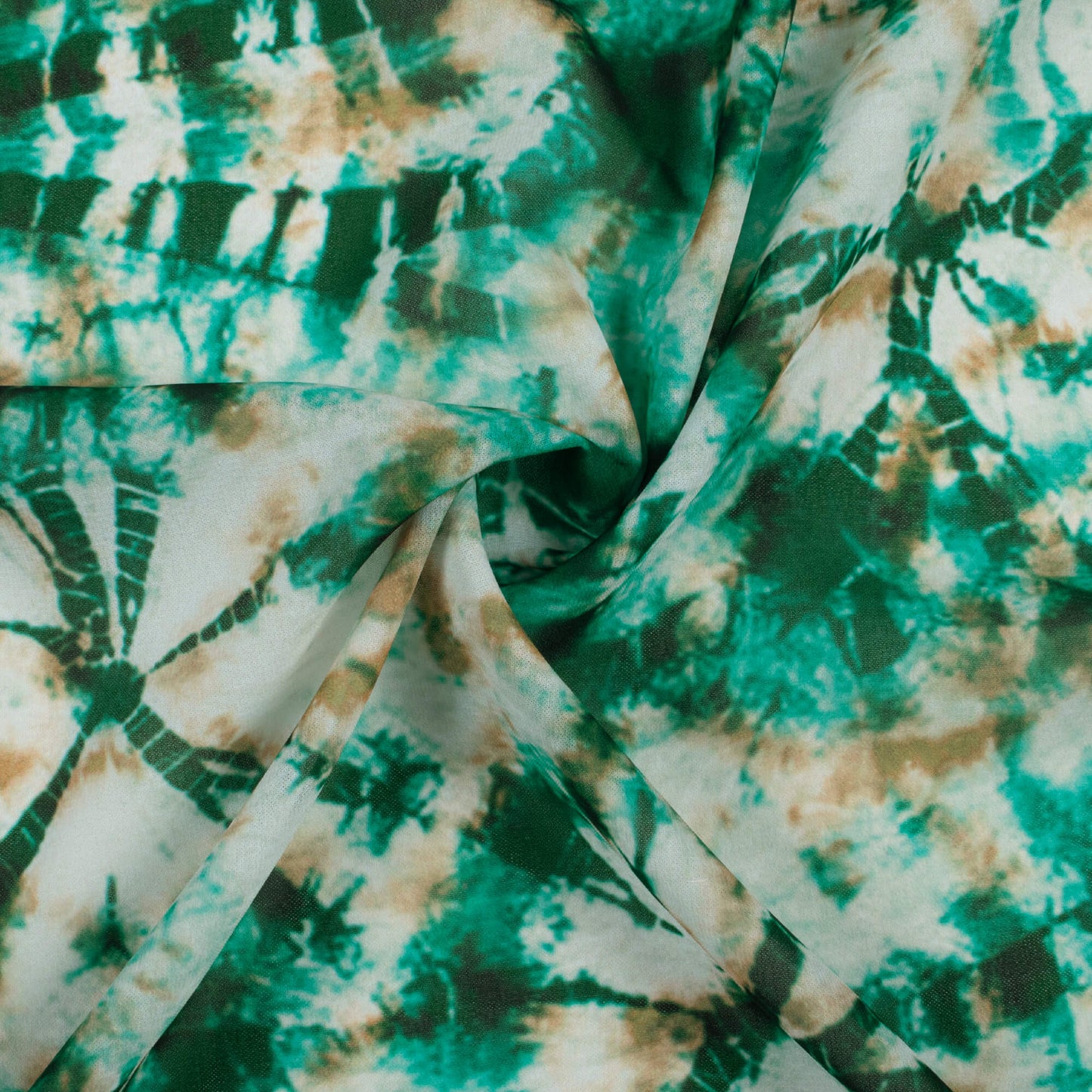 Kaitoke Green And Brown Shiiborii Pattern Digital Print Georgette Fabric