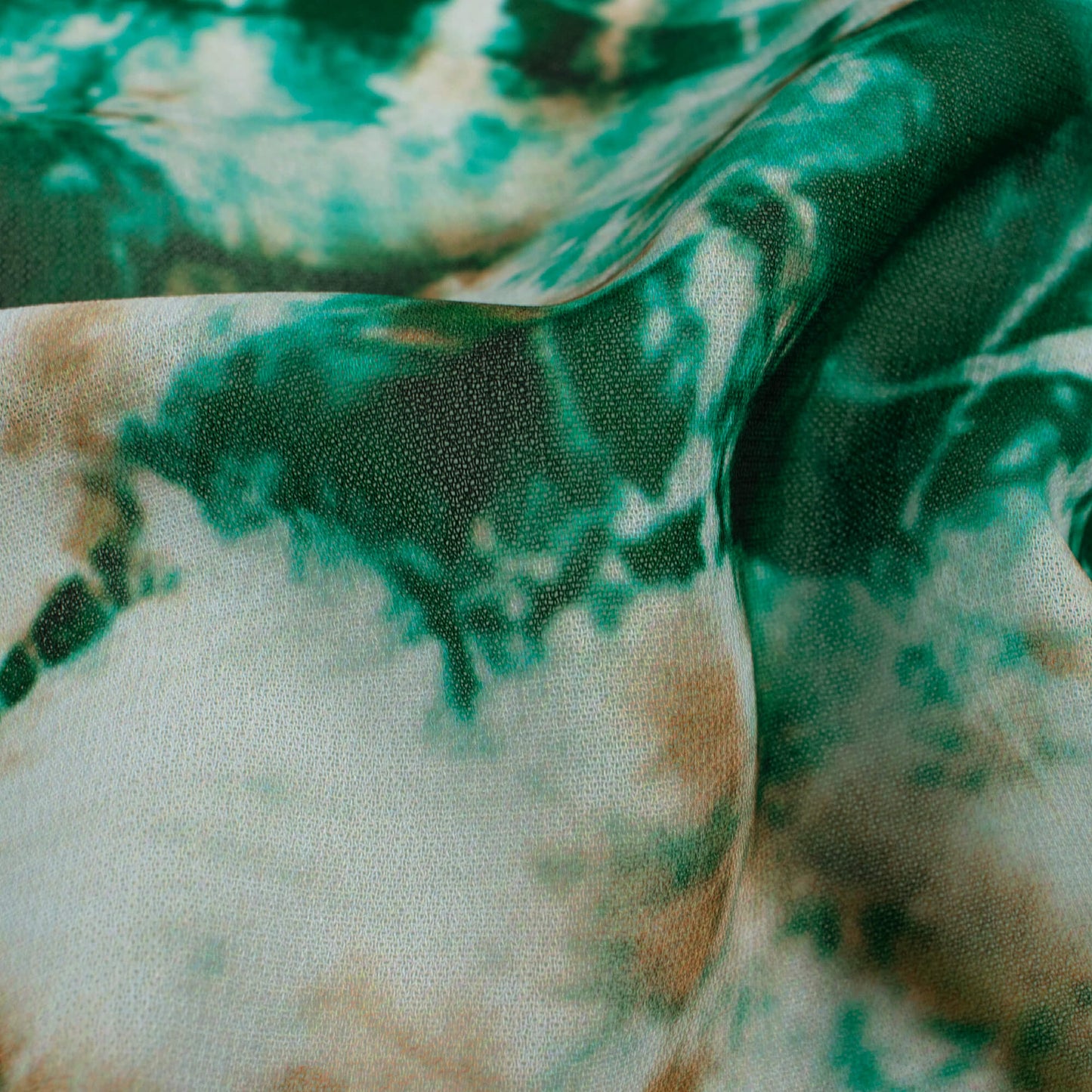 Kaitoke Green And Brown Shiiborii Pattern Digital Print Georgette Fabric