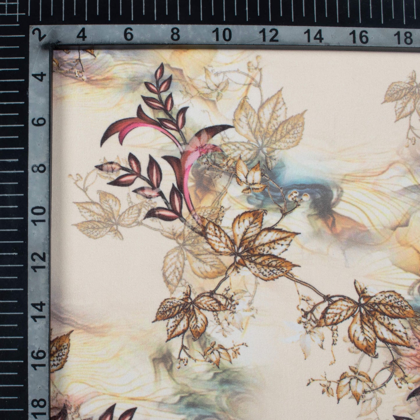 Oat Beige And Brown Floral Pattern Digital Print Georgette Fabric