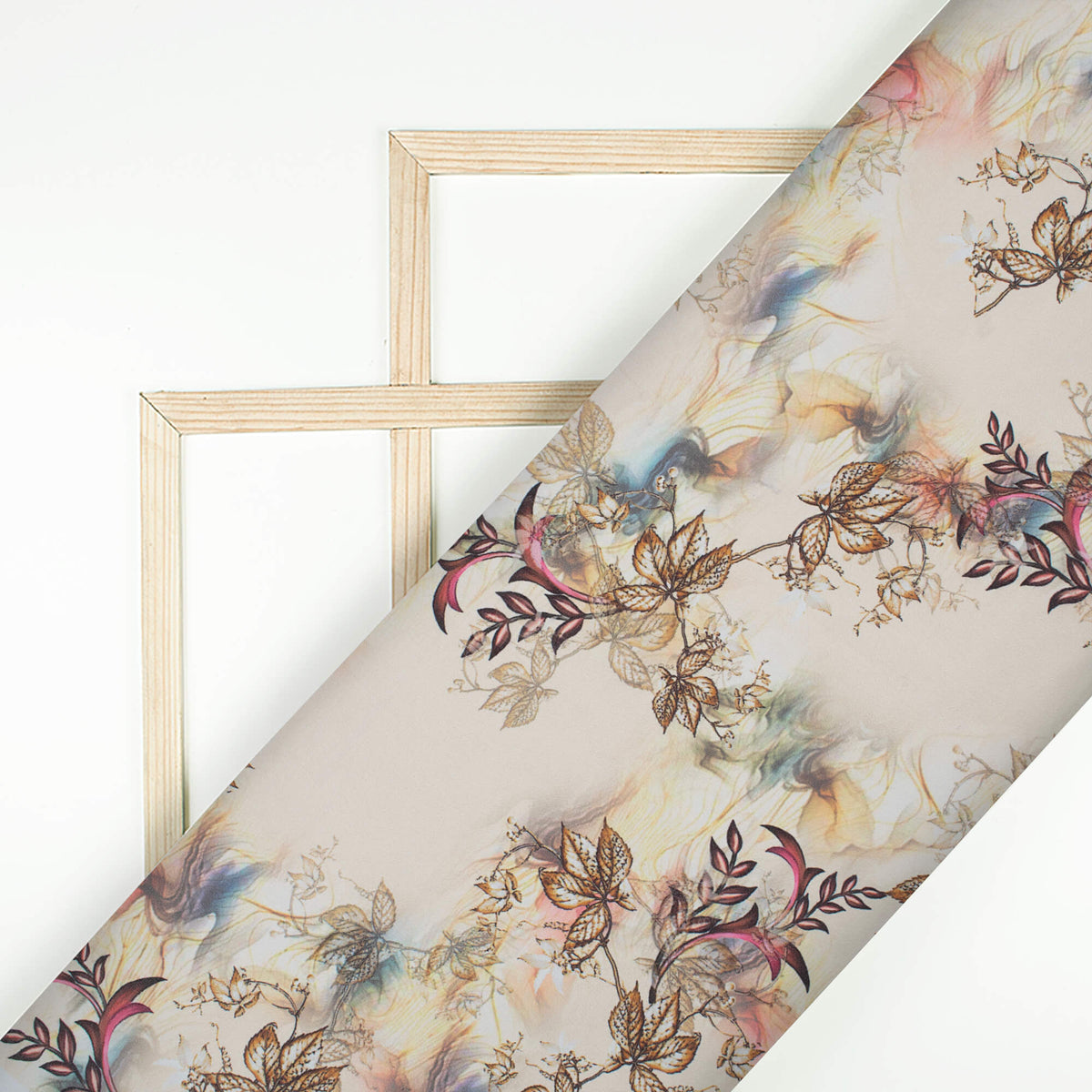 Oat Beige And Brown Floral Pattern Digital Print Georgette Fabric