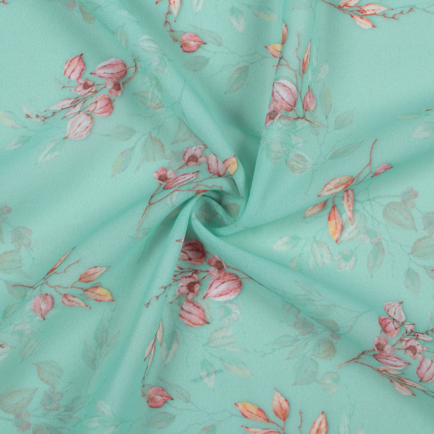Fountain Blue And Pink Floral Pattern Digital Print Georgette Fabric