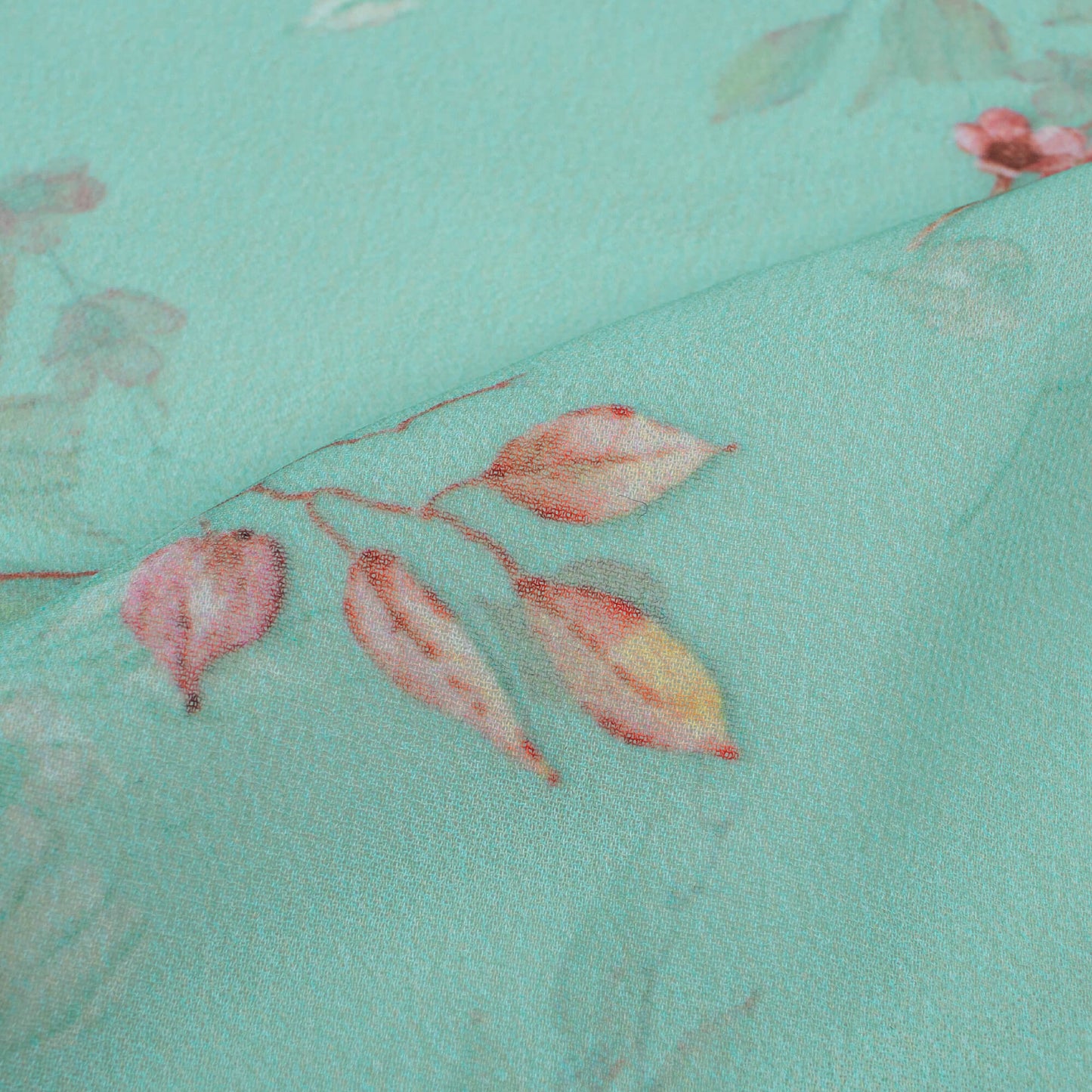 Fountain Blue And Pink Floral Pattern Digital Print Georgette Fabric