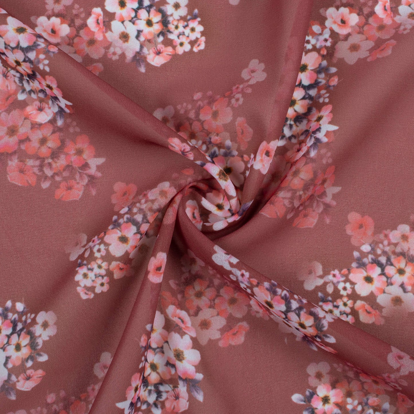 Rosewood Pink And White Floral Pattern Digital Print Georgette Fabric
