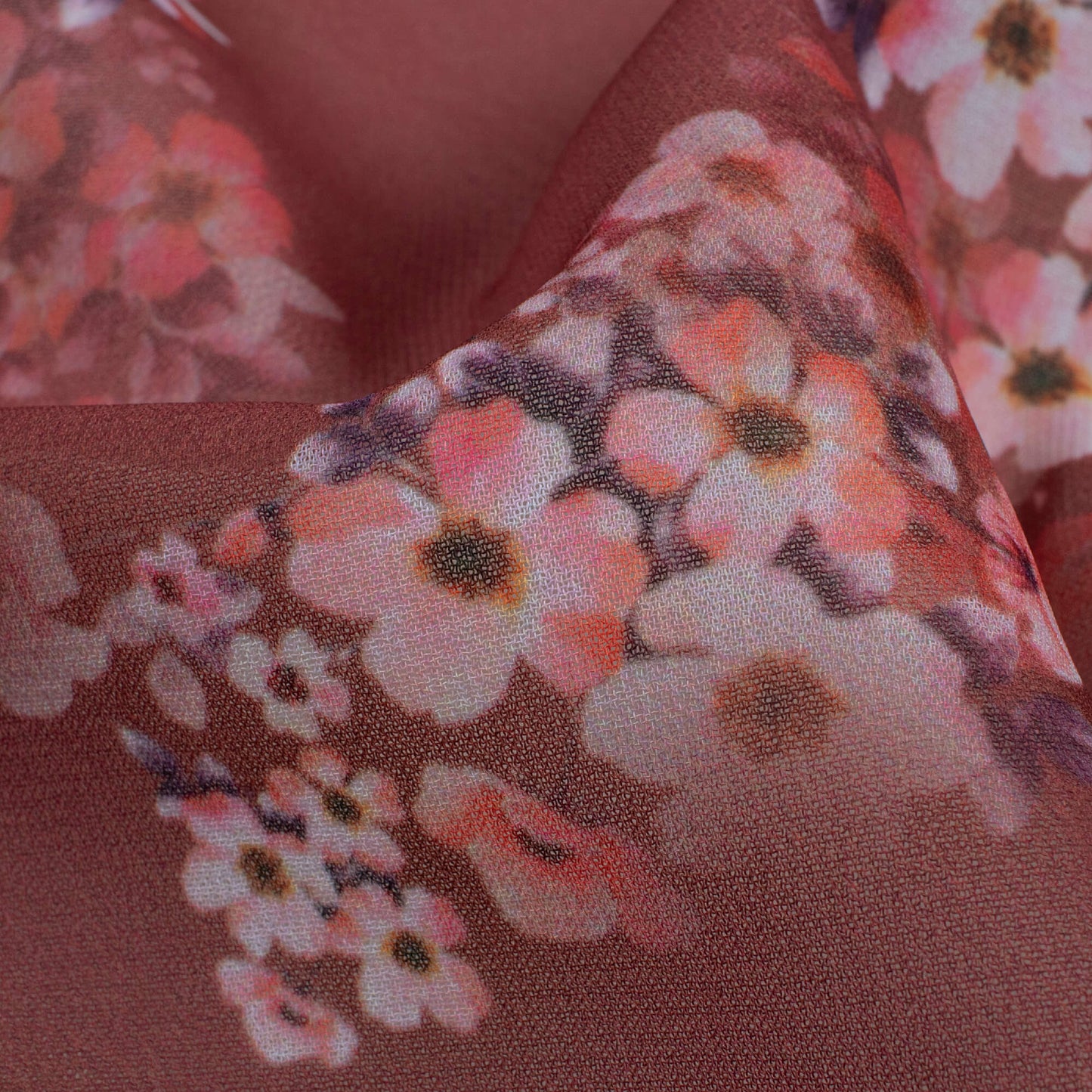 Rosewood Pink And White Floral Pattern Digital Print Georgette Fabric