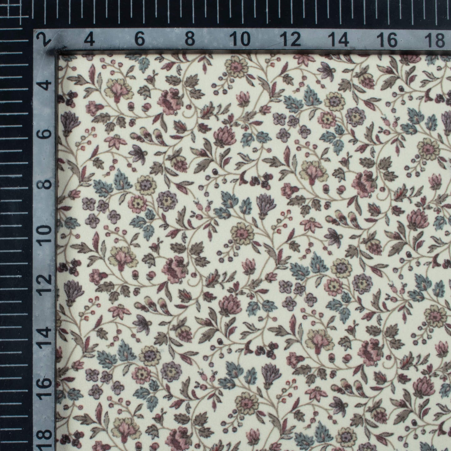 Cream and Fern Green Floral Pattern Digital Print Georgette Fabric