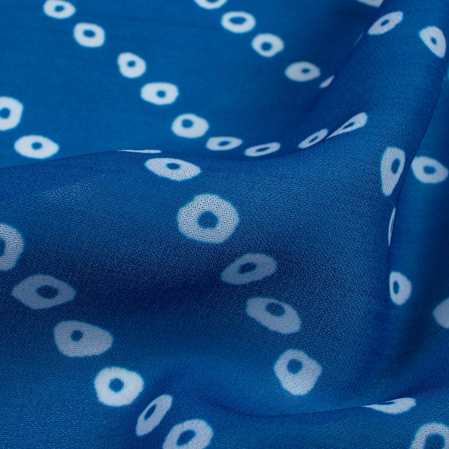 Midnight Blue And White Bandhani Pattern Digital Print Georgette Fabric