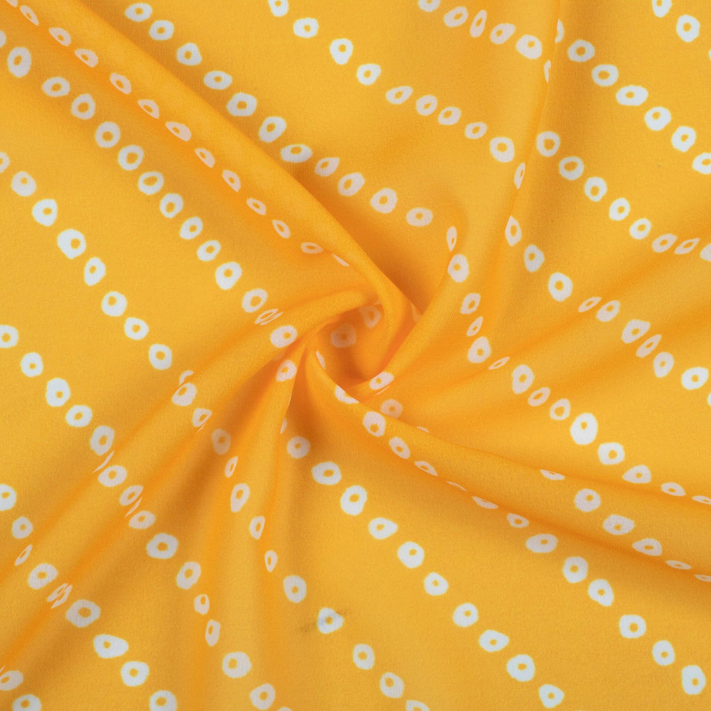Honey Yellow And White Bandhanii Pattern Digital Print Georgette Fabric