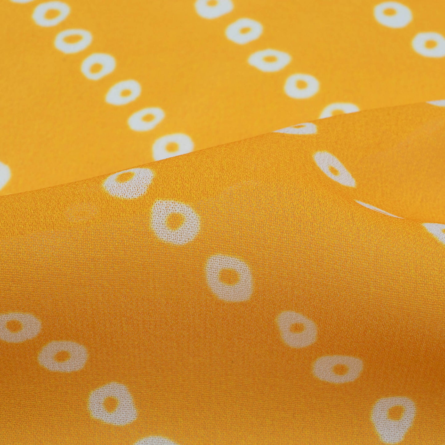 Honey Yellow And White Bandhanii Pattern Digital Print Georgette Fabric