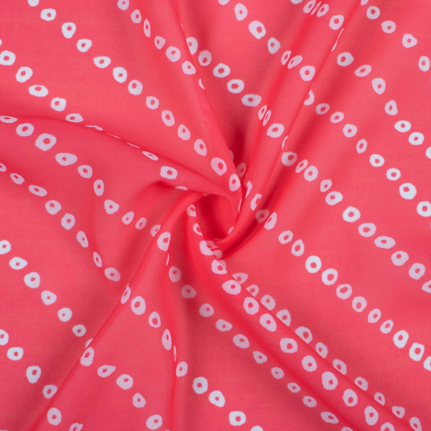 Punch Pink And White Bandhanii Pattern Digital Print Georgette Fabric