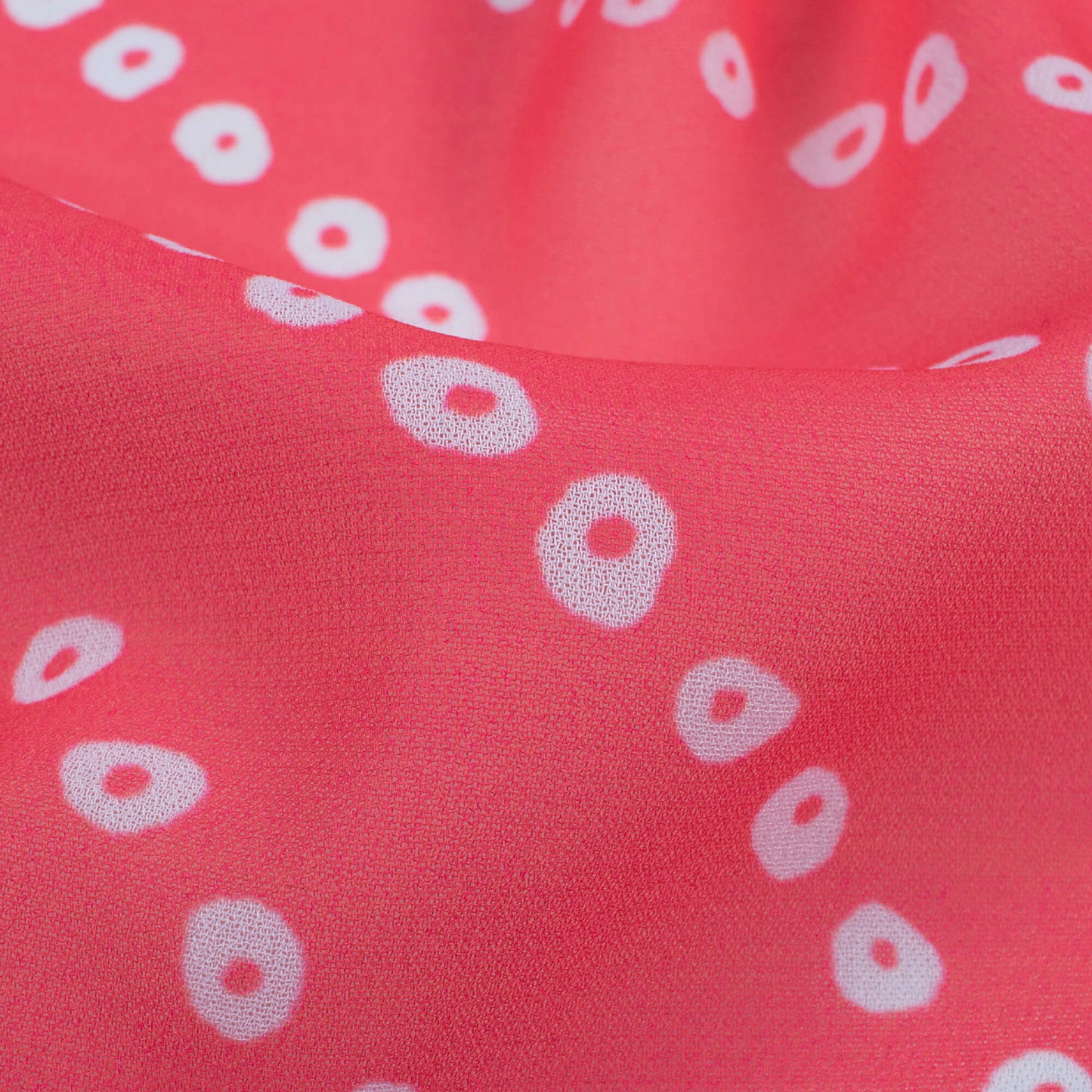 Punch Pink And White Bandhanii Pattern Digital Print Georgette Fabric