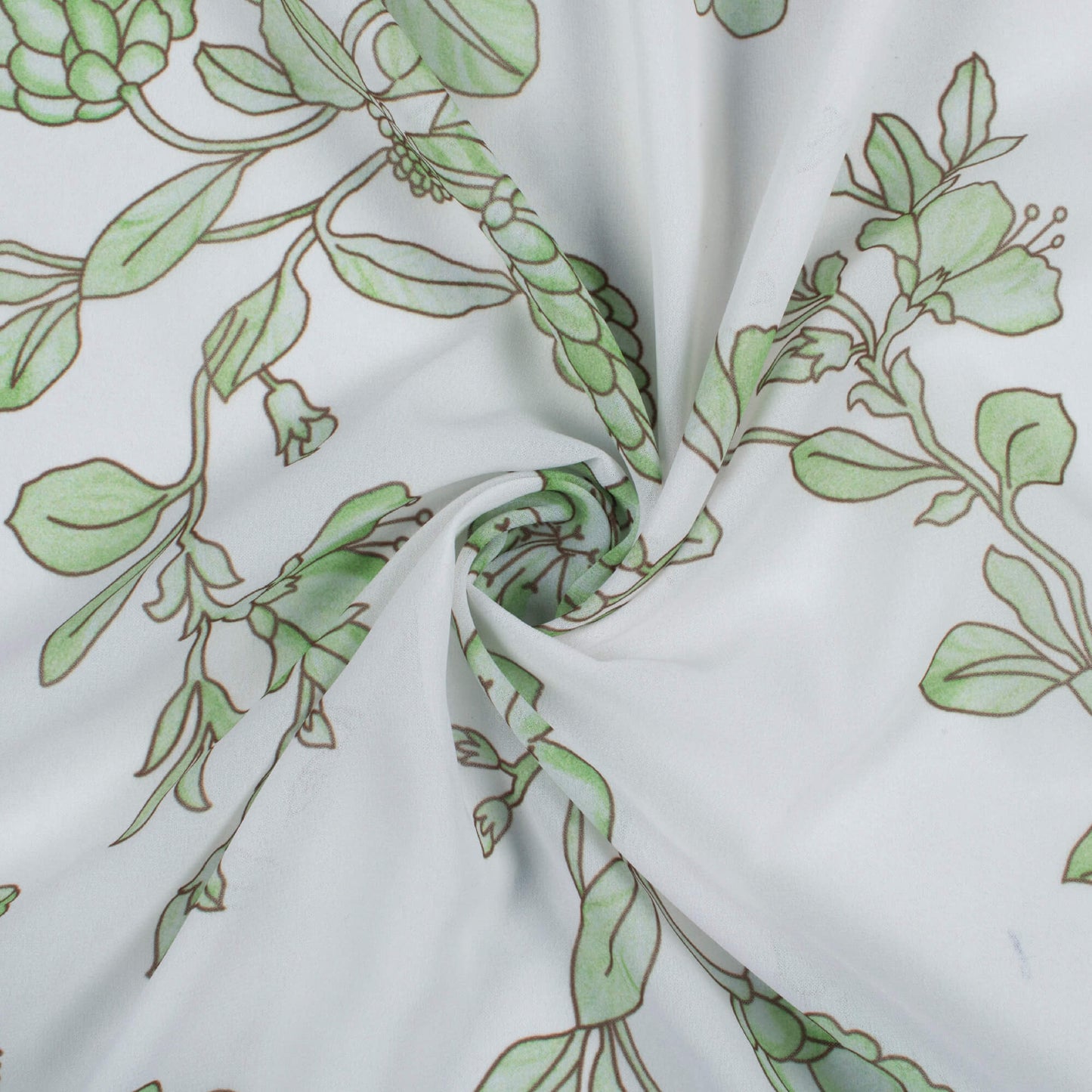 White And Green Floral Pattern Digital Print Georgette Fabric
