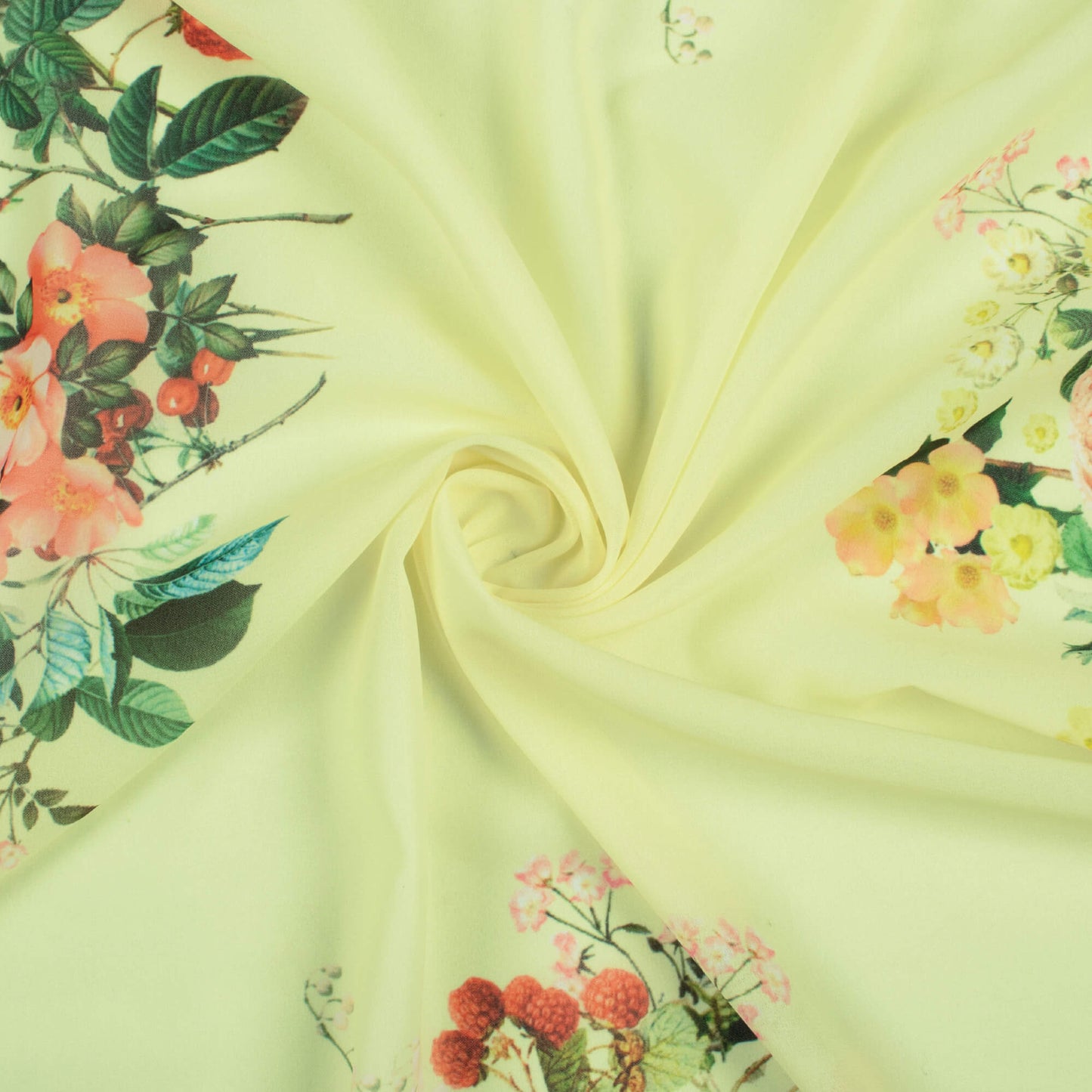 Pastel Yellow And Orange Floral Pattern Digital Print Georgette Fabric