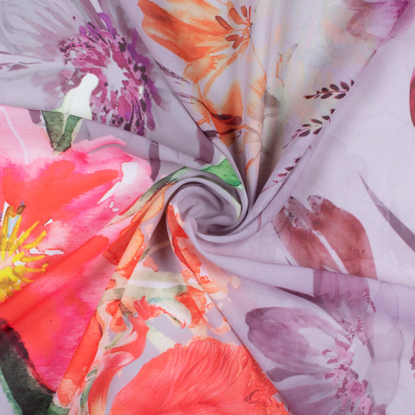 Lavender Purple And Red Floral Pattern Digital Print Georgette Fabric