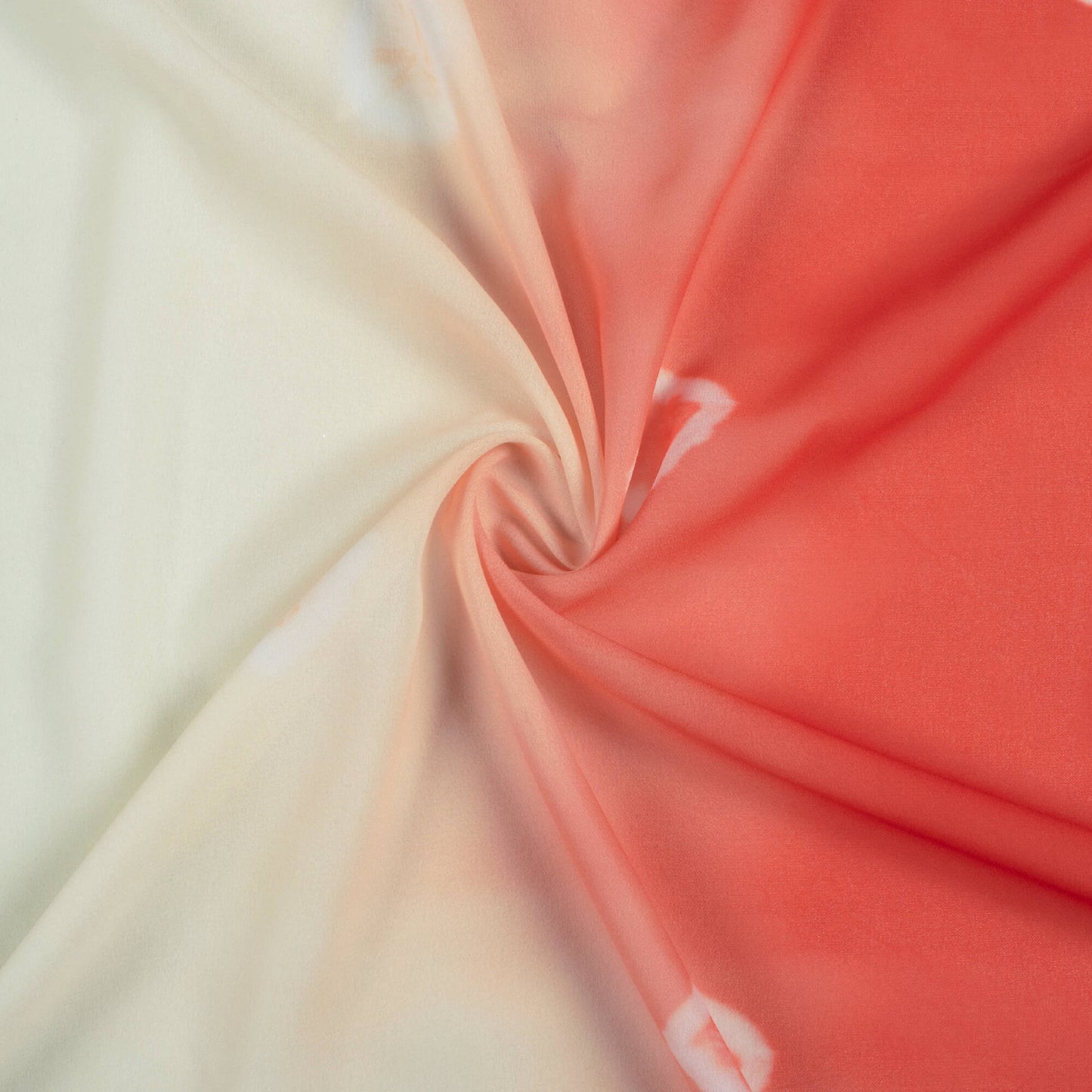 Brick Red And Pale Yellow Ombre Pattern Digital Print Georgette Fabric