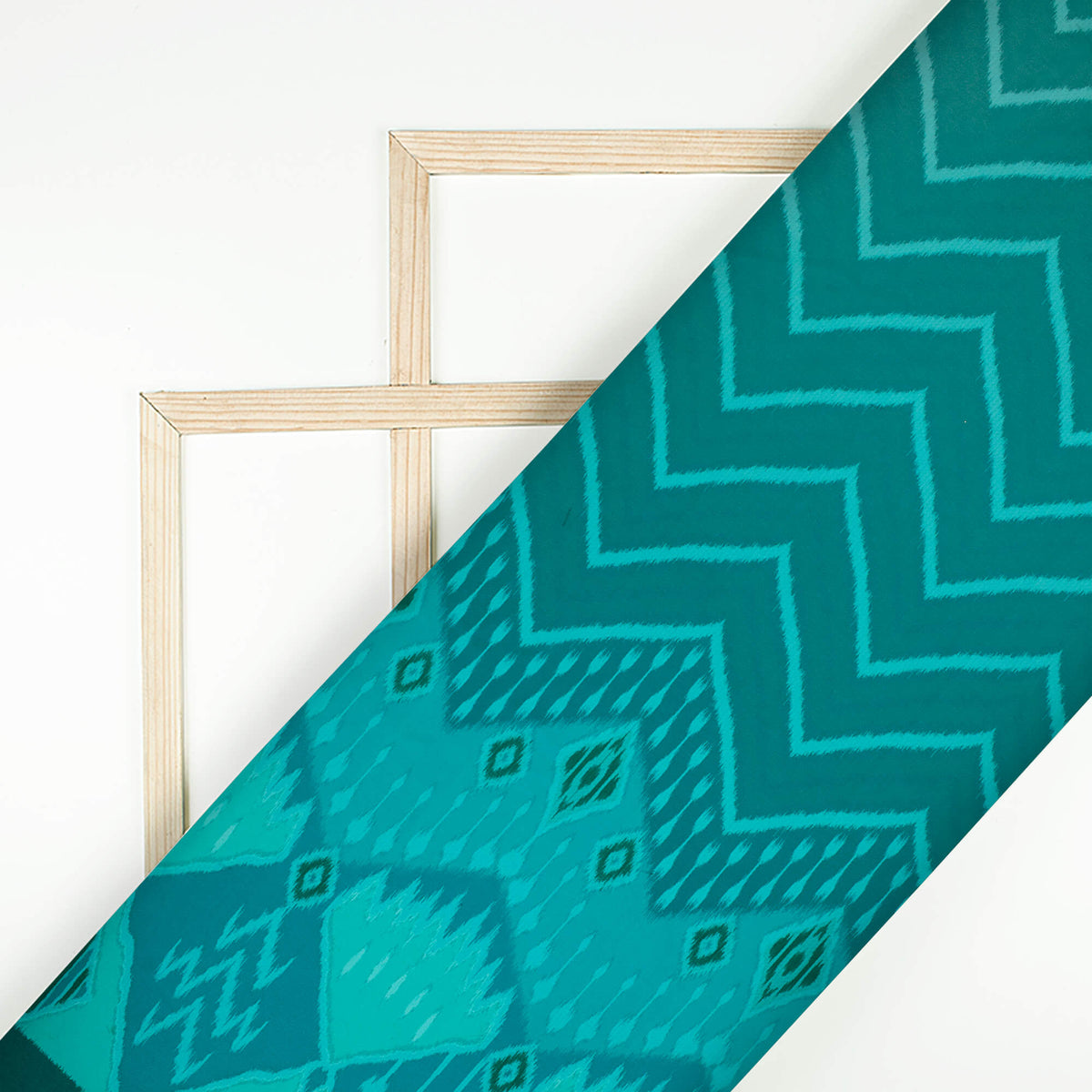 Teal Green And Tiffany Blue Daman Pattern Digital Print Georgette Fabric
