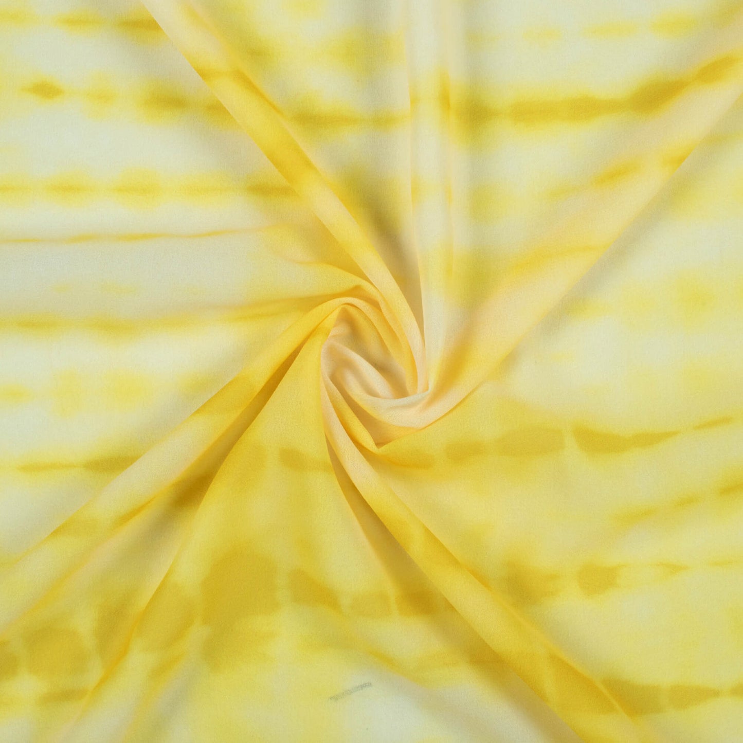 Yellow And White Shiiborii Pattern Digital Print Georgette Fabric