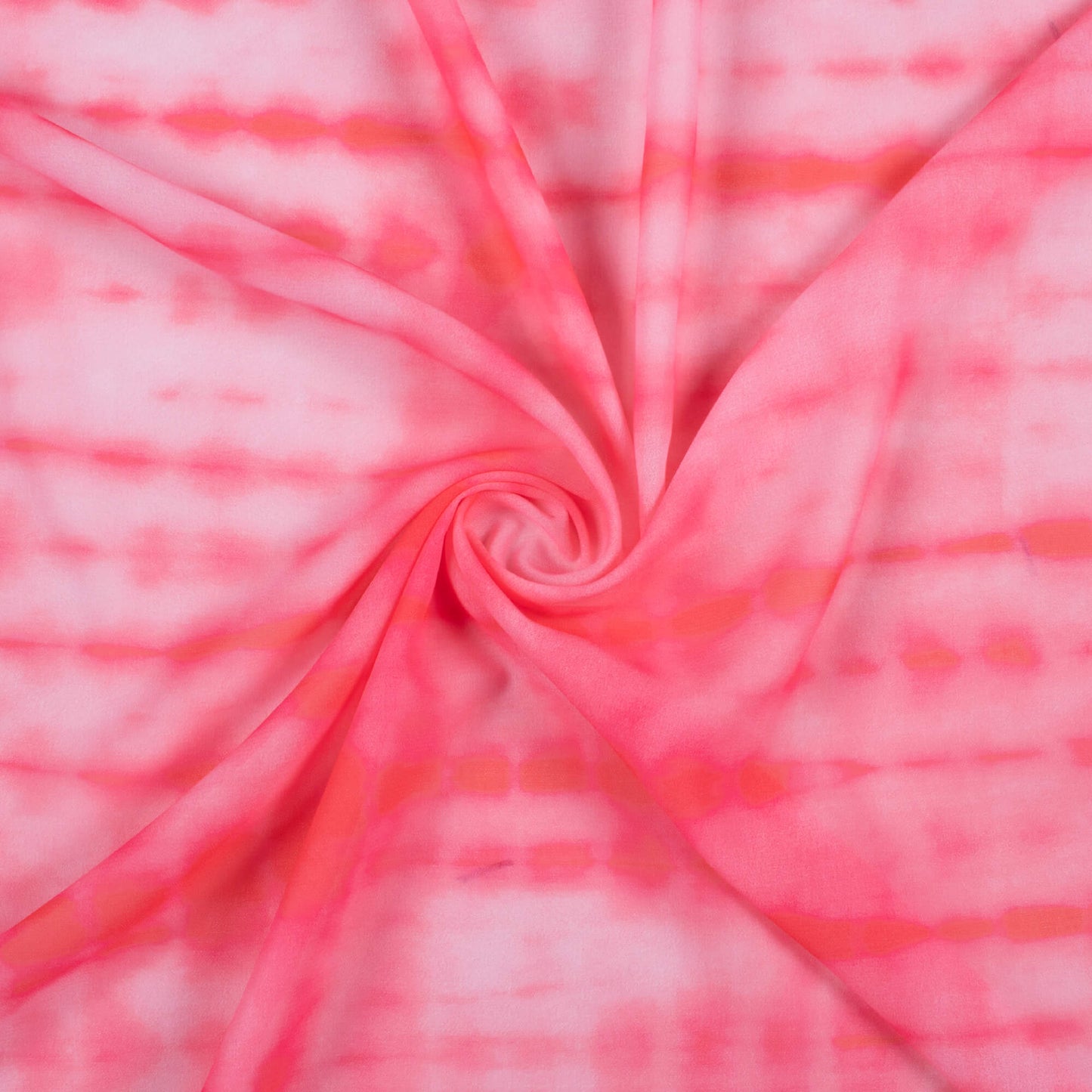 Punch Pink And White Shiiborii Pattern Digital Print Georgette Fabric
