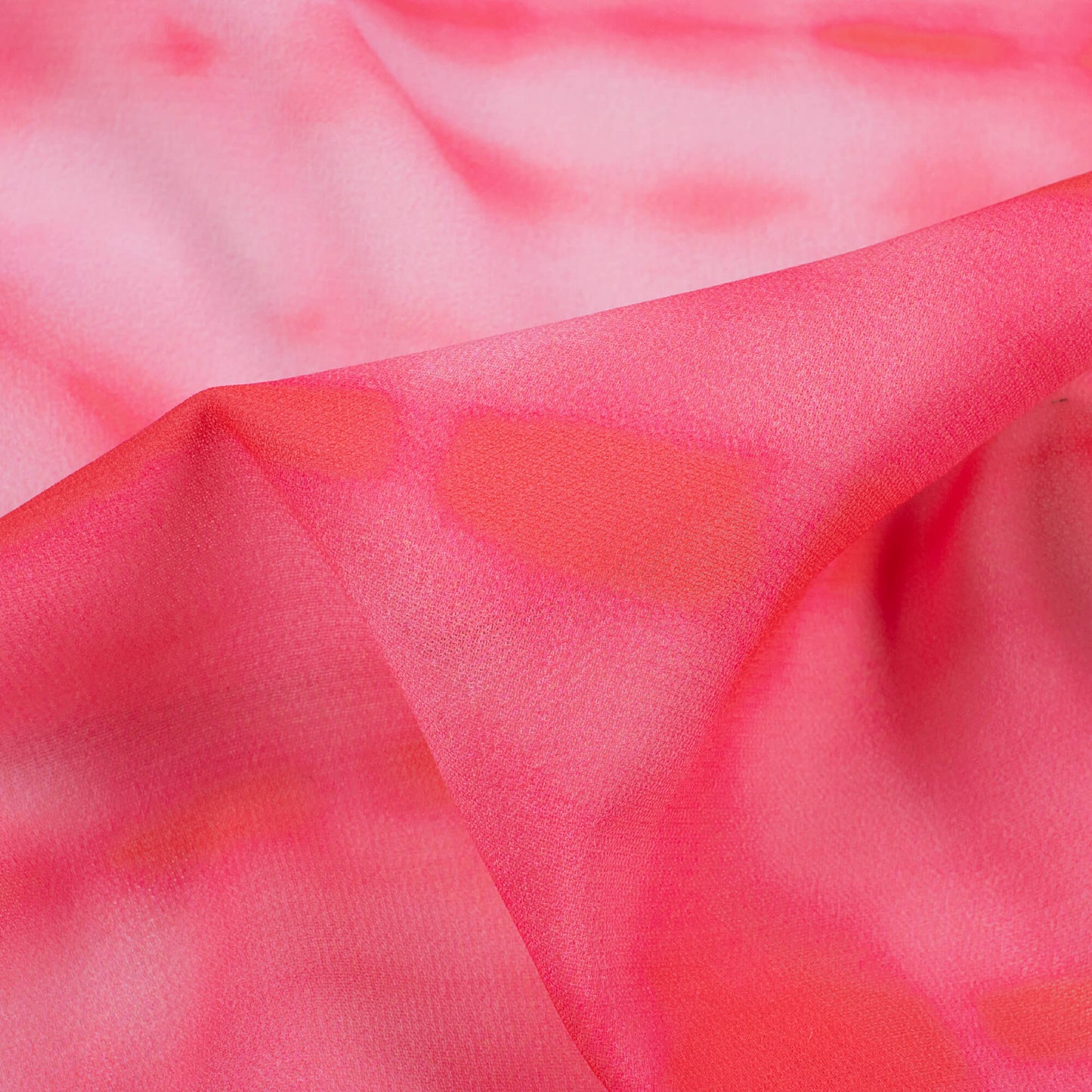 Punch Pink And White Shiiborii Pattern Digital Print Georgette Fabric