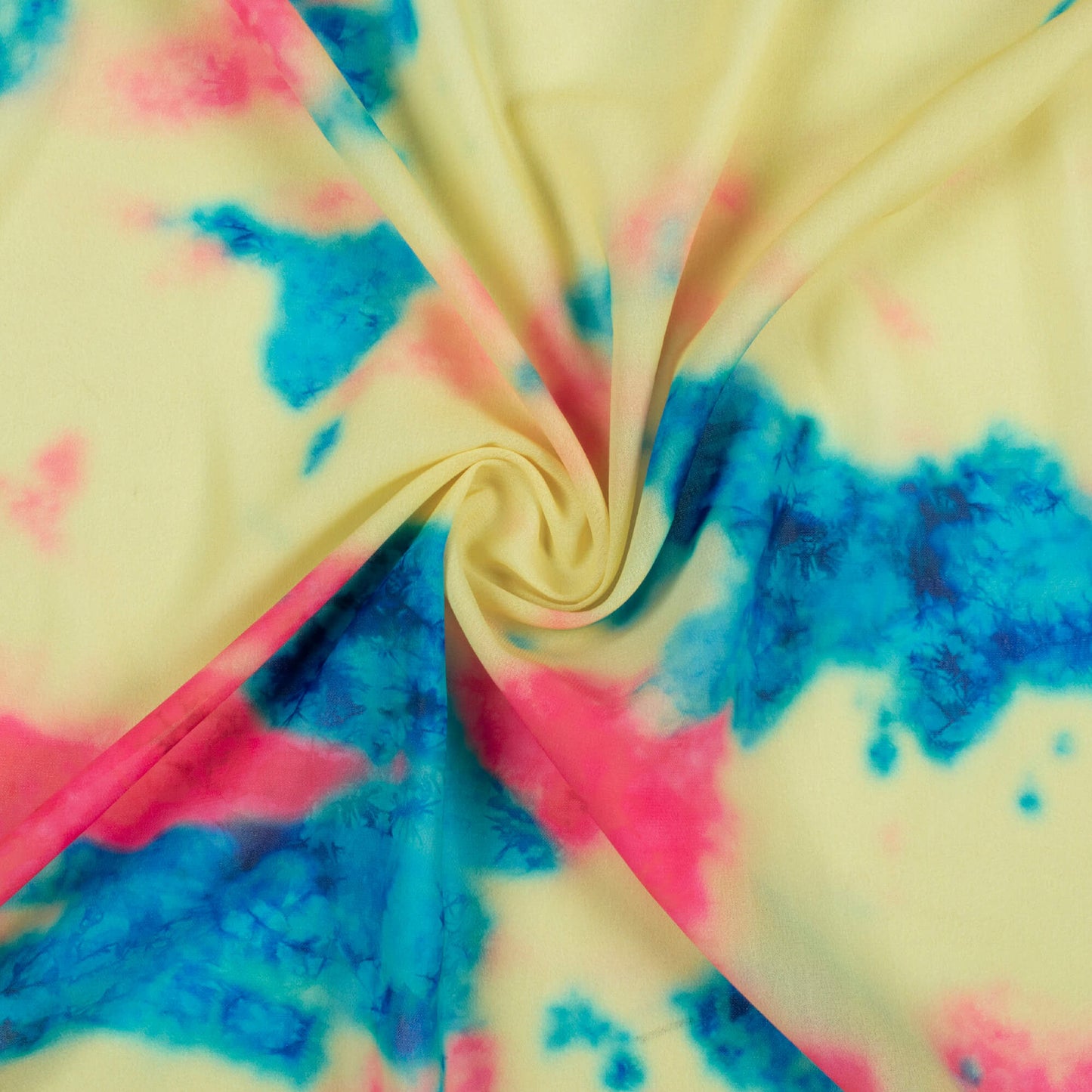 Blonde Yellow And Pink Tie & Dye Pattern Digital Print Georgette Fabric