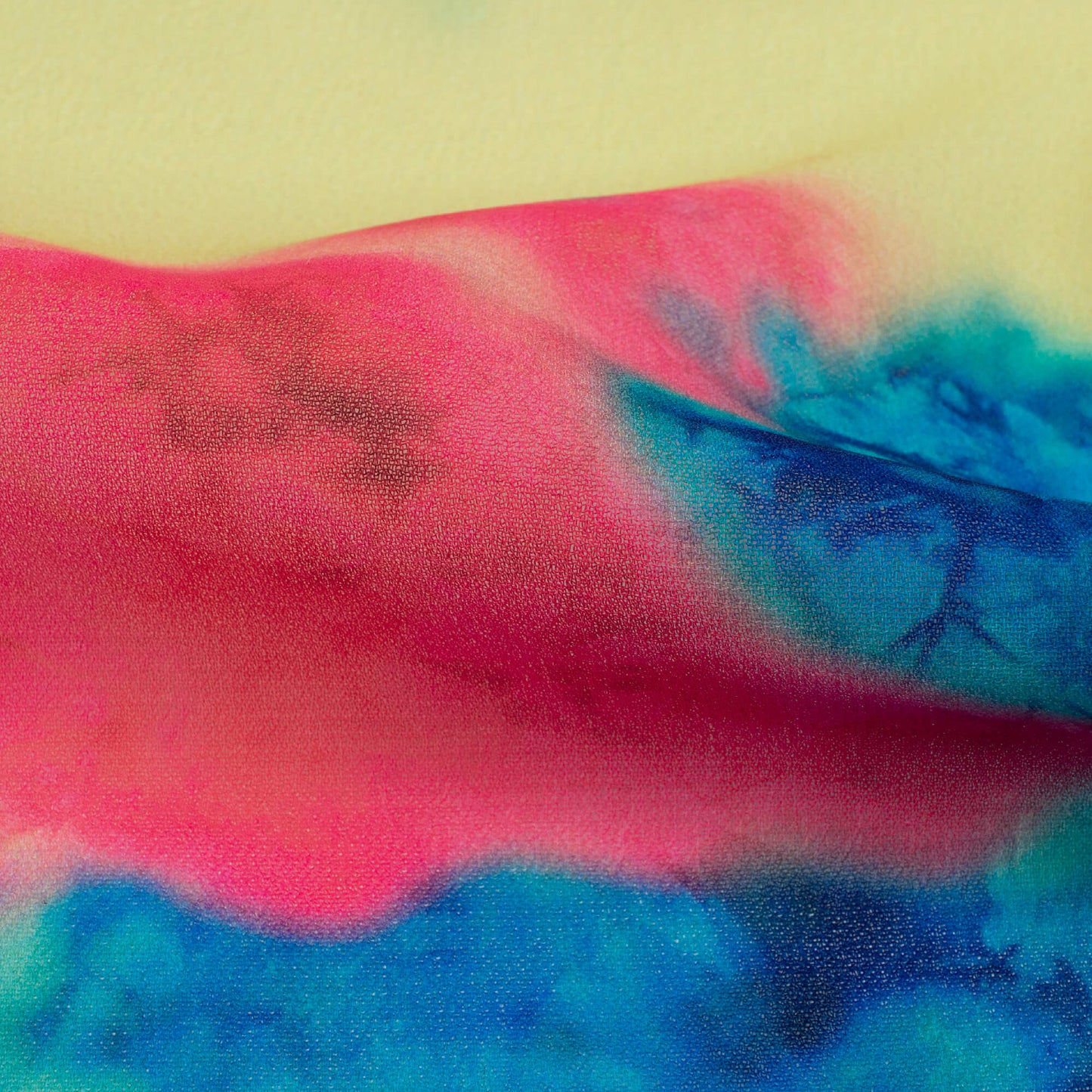 Blonde Yellow And Pink Tye And Dye Pattern Digital Print Georgette Fabric