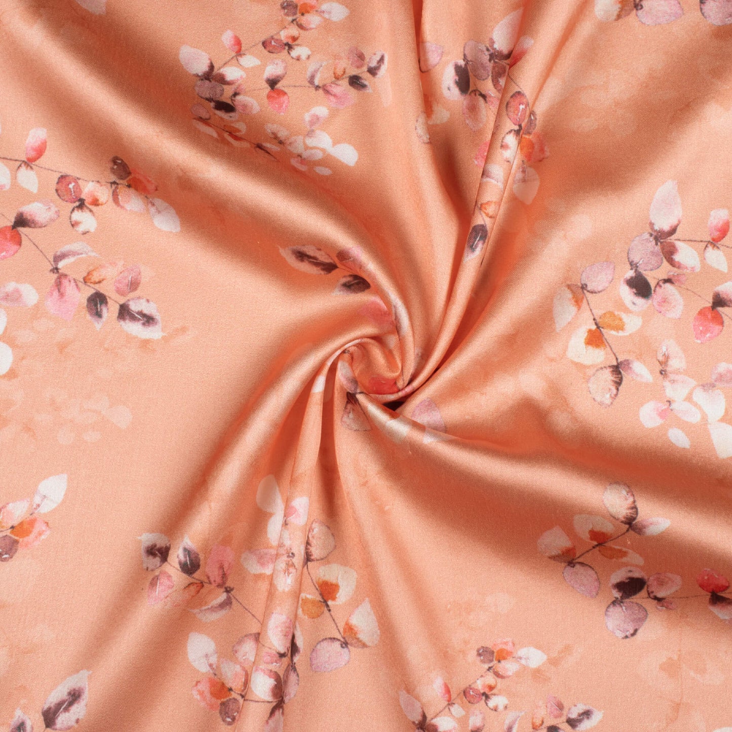 Salmon Orange And Peach Floral Pattern Digital Print Japan Satin Fabric