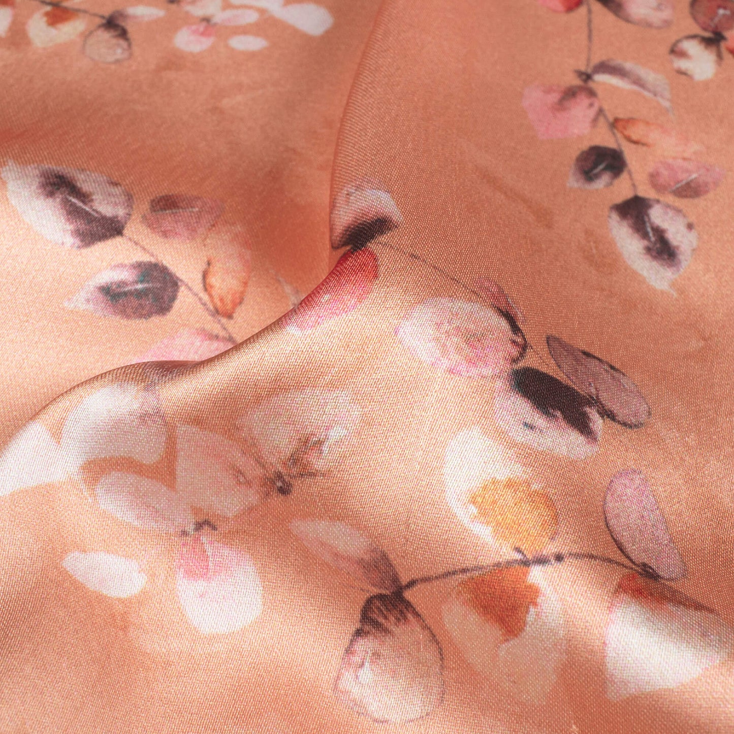 Salmon Orange And Peach Floral Pattern Digital Print Japan Satin Fabric