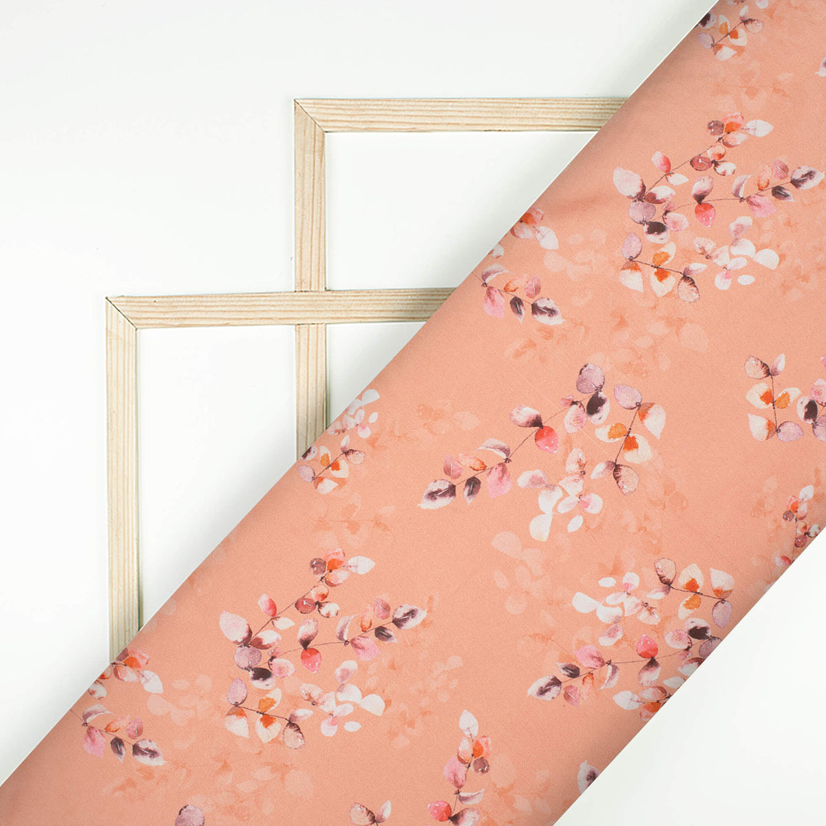 Salmon Orange And Peach Floral Pattern Digital Print Japan Satin Fabric